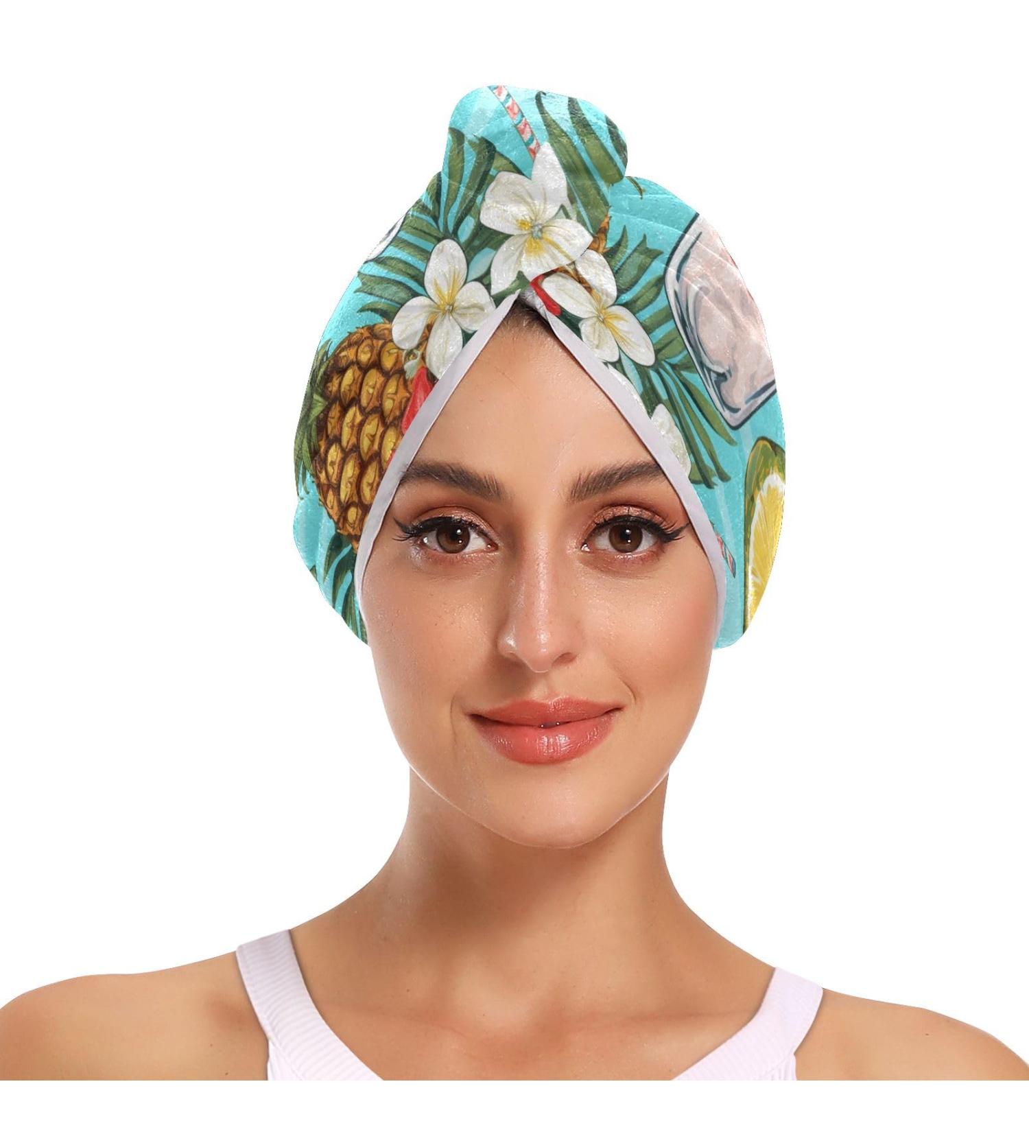 Super Absorbent Pineapple Blue Hair Towels 2 Pack | Quick Dry Hair Turbans for Women & Girls - Buy Online on GoSupps.com