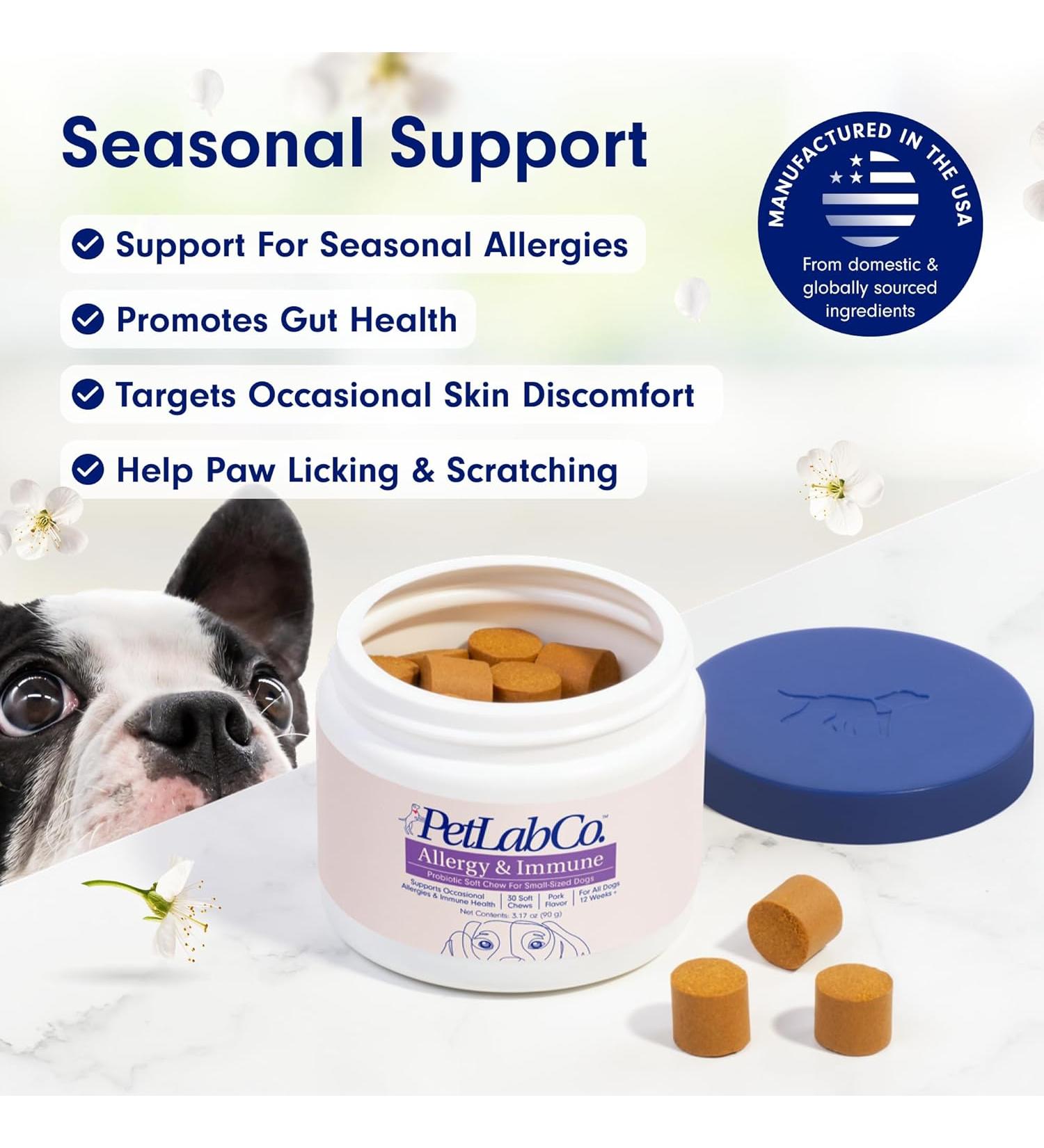 PetLab Co. Allergy & Immune Daily Probiotics for Dogs - 30 Chews | Supports Yeast Allergies Itchiness & Gut Health - Buy Online on GoSupps.com