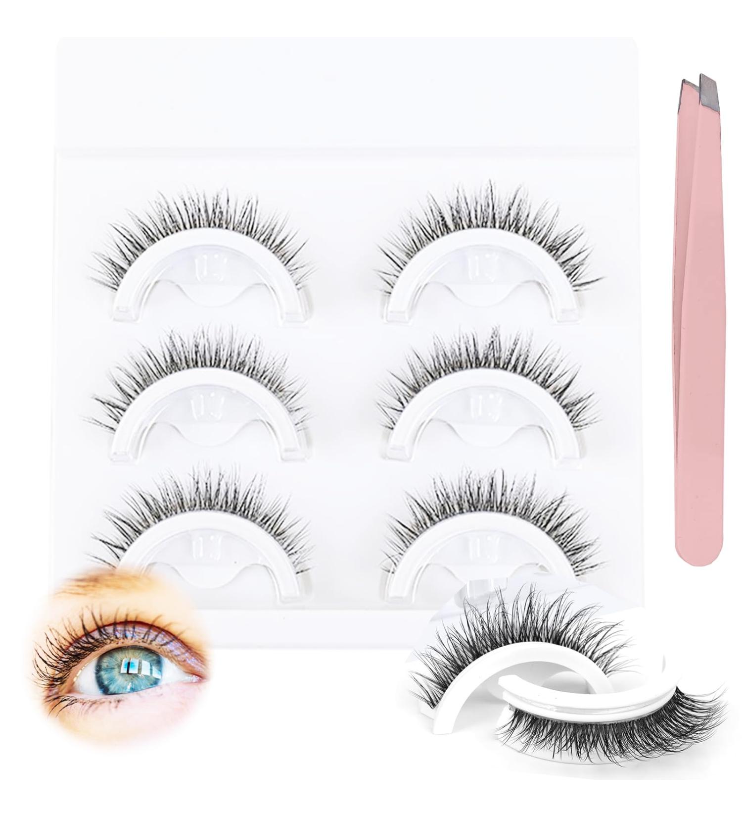 3 Pairs Self-Adhesive Eyelashes Reusable False Eyelashes with Tweezers No Glue Needed Natural Look Like Lash Extensions Waterproof Glueless Eyelashes - Buy Online on GoSupps.com