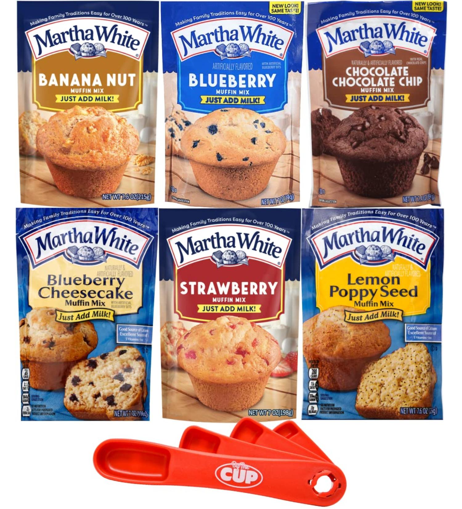 Martha White Muffin Mix Variety with By The Cup Swivel Spoons - Banana Nut Blueberry Chocolate Chip Cheesecake Strawberry Lemon Poppy - Buy Online on GoSupps.com