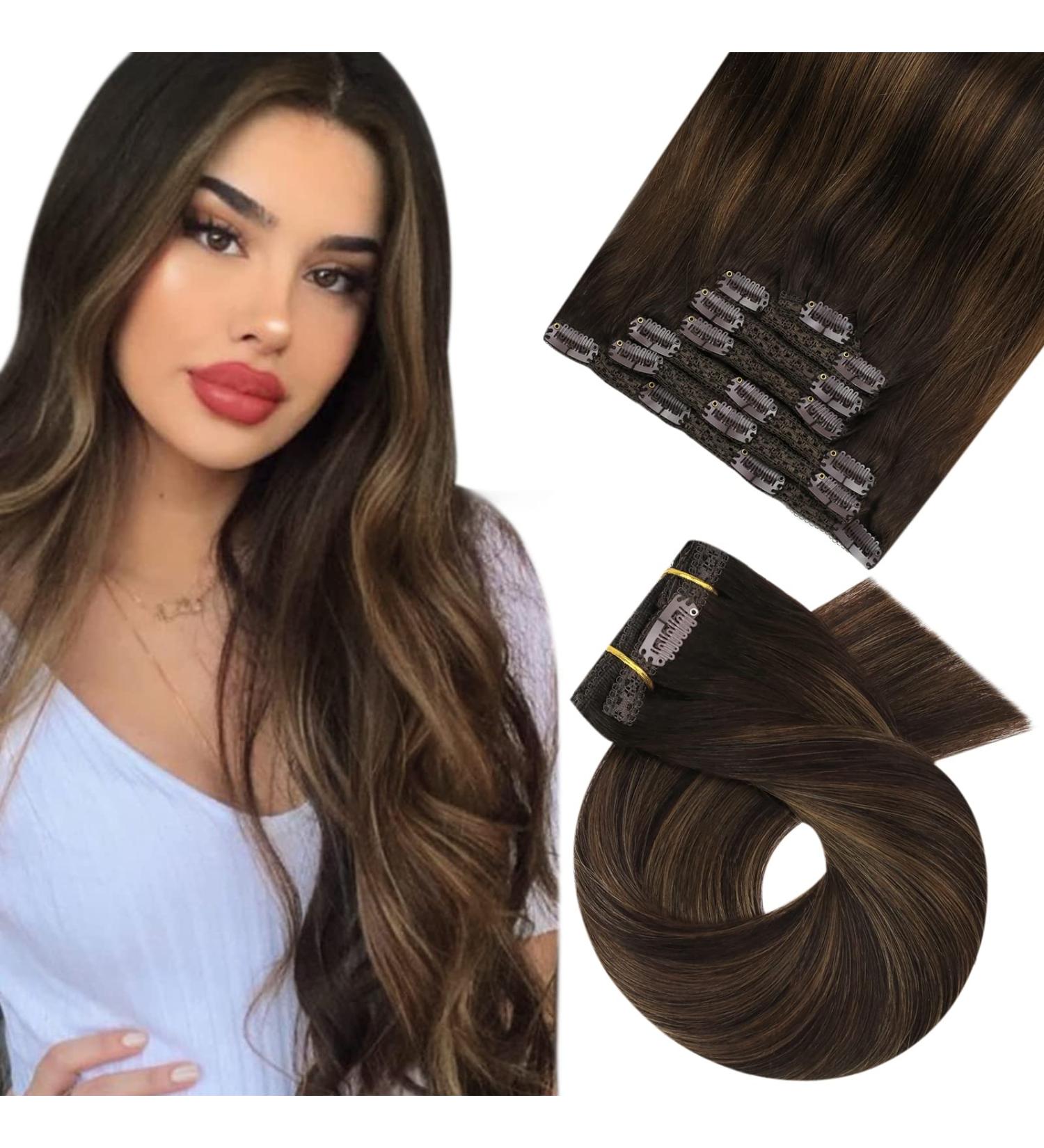 Moresoo Balayage Clip in Hair Extensions - 20 Inch Double Weft Brown Human Hair, 100G/7PCS #2/6/2 - Buy Online on GoSupps.com
