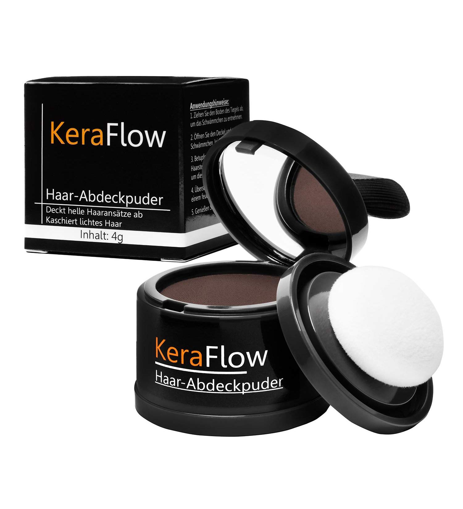 KeraFlow Root Powder - Medium Brown Hair Concealer & Thickening Powder for Grey Roots & Thinning Hair - 4g - Buy Online on GoSupps.com