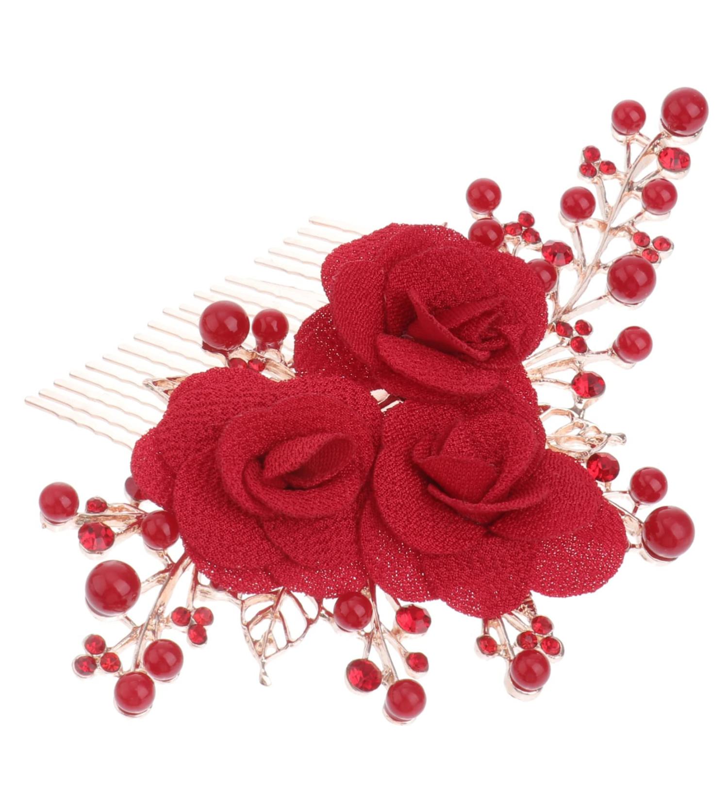 Angoily Hair Pin Hairpin Flower Hair Comb Bridal Hairpiece Wedding Hair Comb Bridal Headdress Flower Clips for Hair Side Hair Combs Tiara Bride Insert Comb Accessories Red Pearl - Buy Online on GoSupps.com