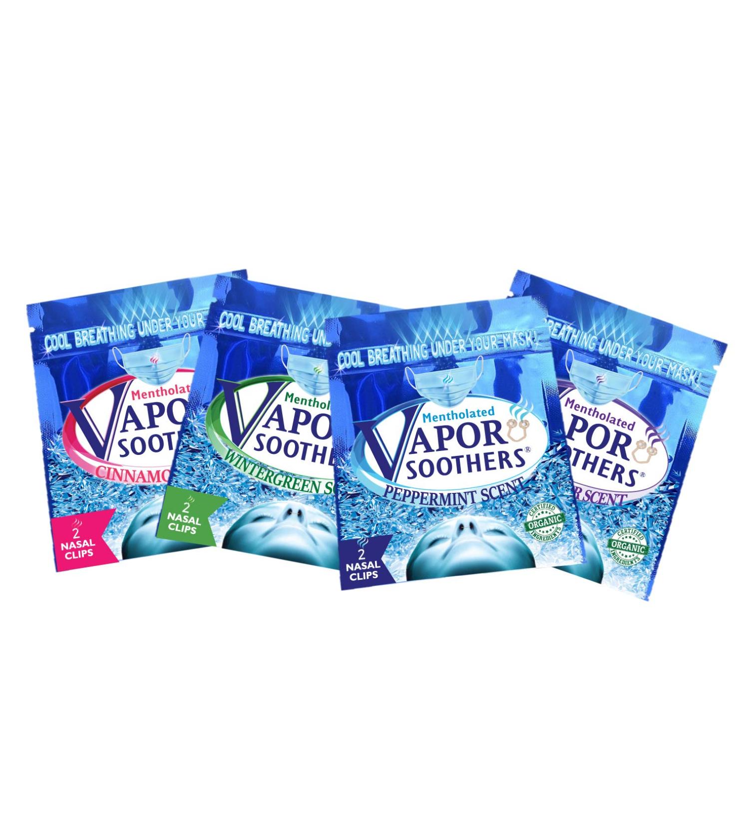 Vapor Soothers Nasal Dilator Clips - 8 Count Variety Pack for Easy Breathing, Drug-Free Relief - Peppermint, Wintergreen, Cinnamon, Lavender Scents - Buy Online on GoSupps.com
