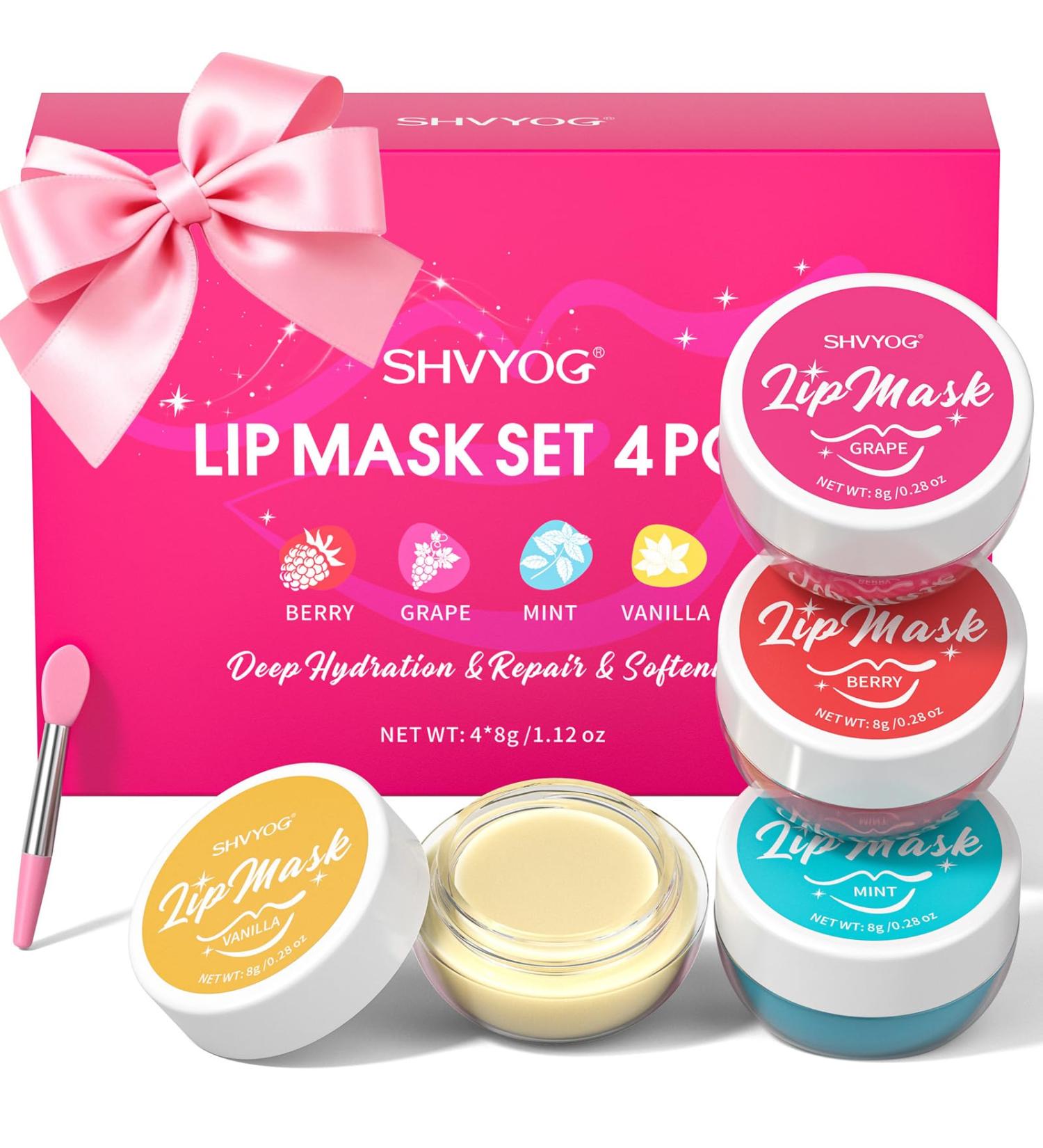 4 Pack Lip Mask Set Hydrating Lip Mask Overnight - Berry Grape Mint Vanilla Flavors Lip Sleeping Mask Nourish Lip Balm with Vitamin C & Shea Butter | Dry Lips Care Gift - Buy Online on GoSupps.com