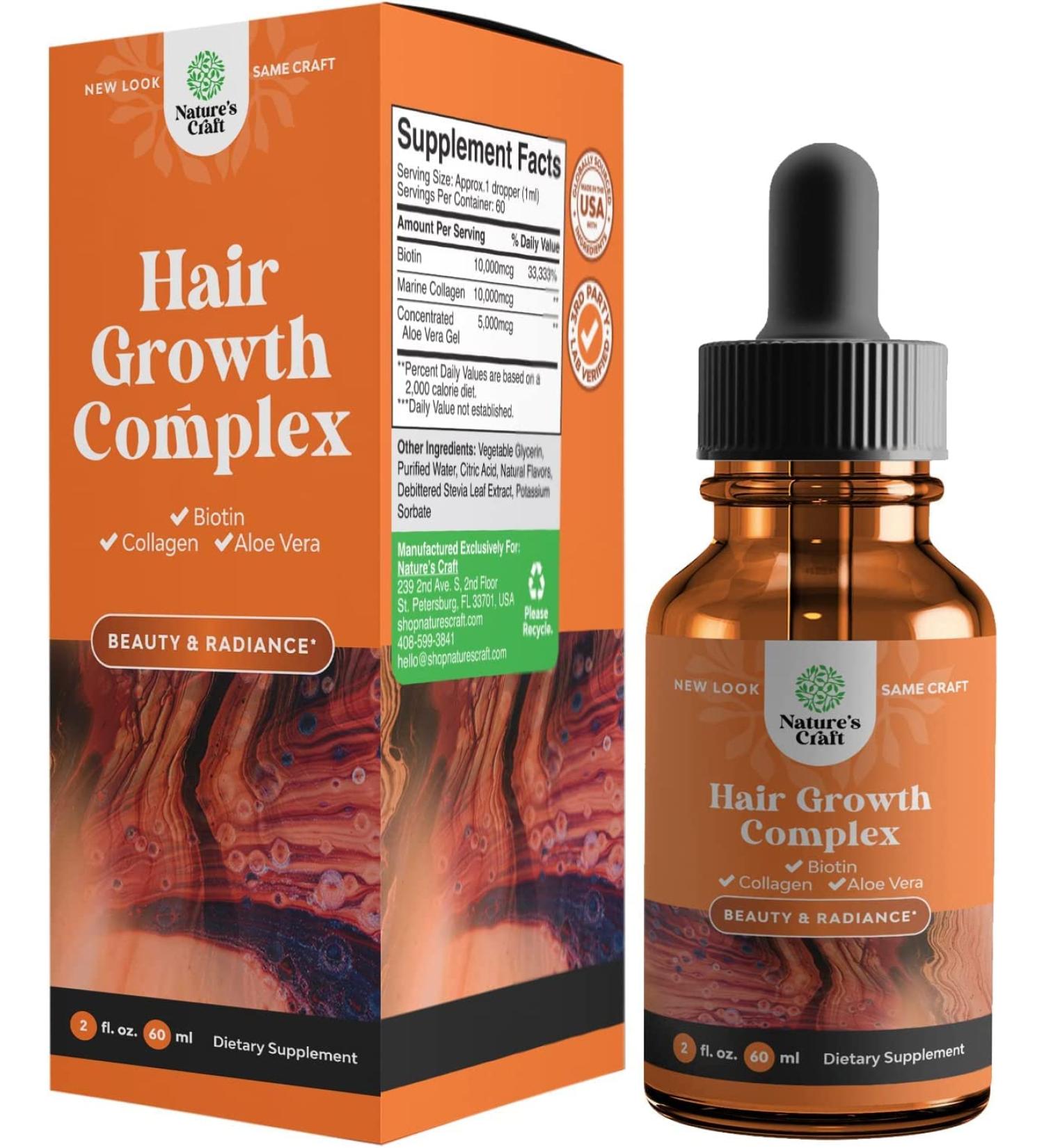 Collagen Biotin Drops for Hair Growth | Liquid Formula with 10000mcg Biotin & Marine Collagen | Fast Thick Regrowth for Men and Women - Buy Online on GoSupps.com