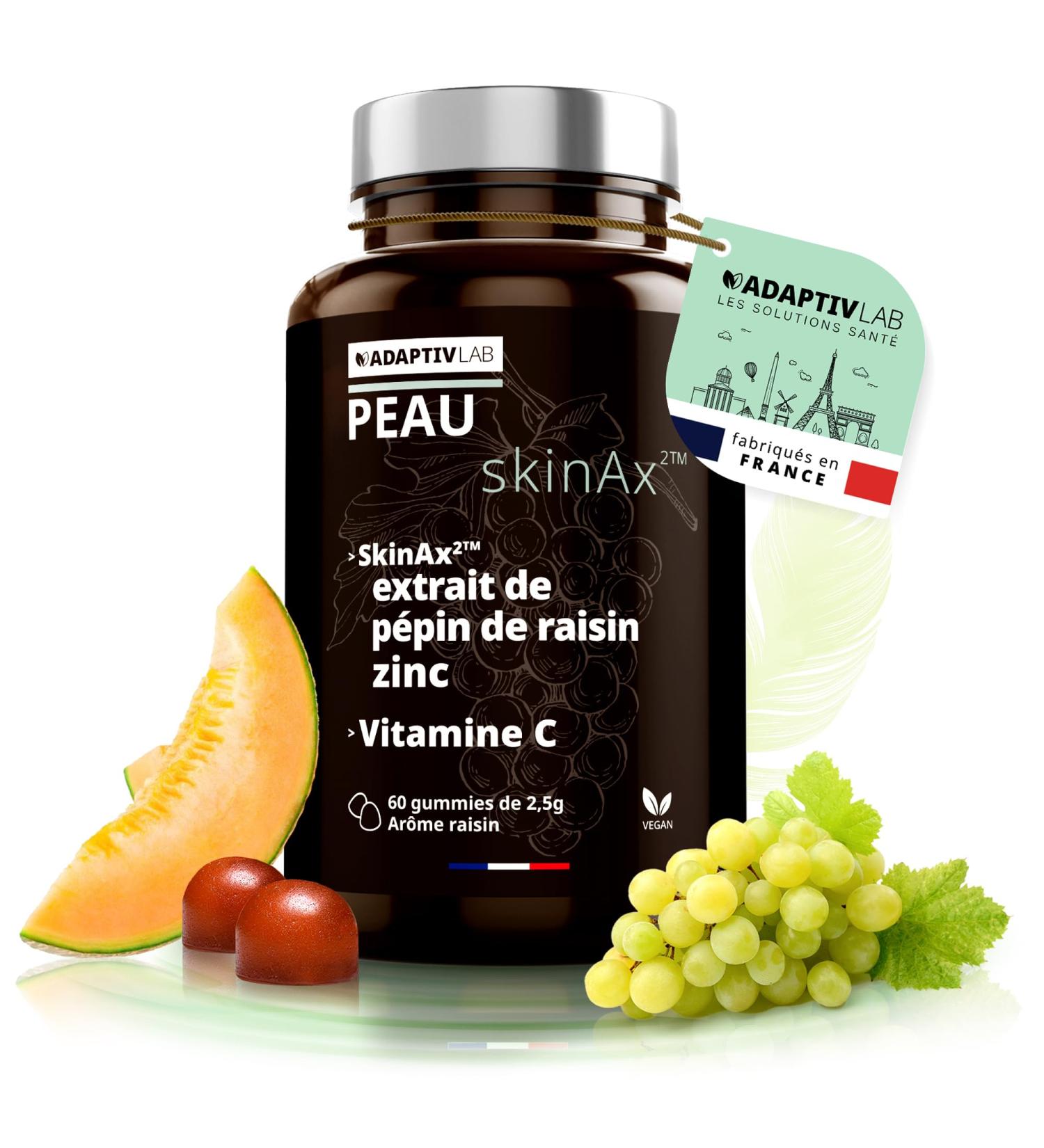 AdaptivLAB SkinAx SKIN - Food supplements based on Vitamin C Grape Seed and Zinc extracts - help fight the impacts of Stress and skin aging - Buy Online on GoSupps.com