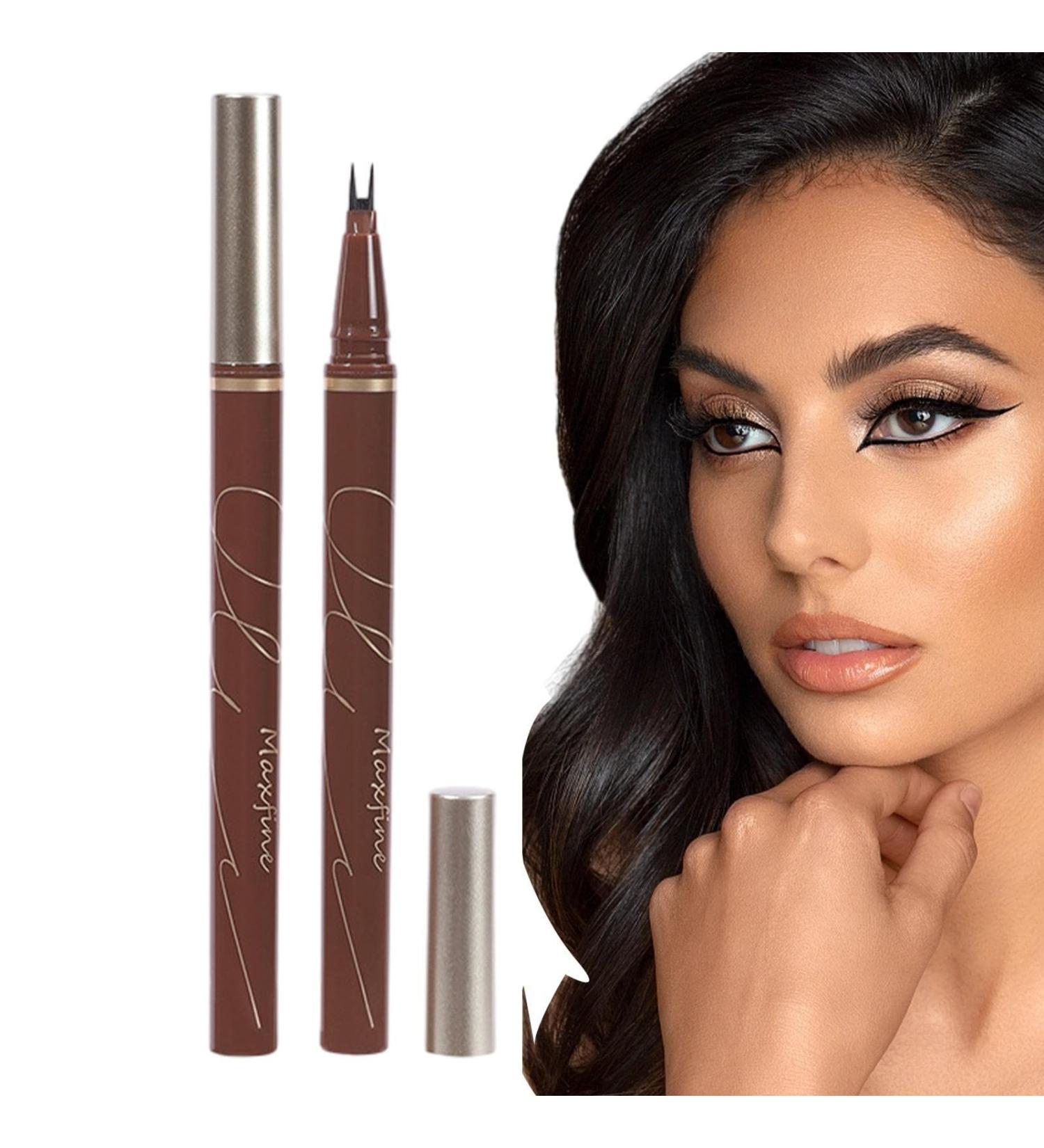 Double Edge Lower Lash | Waterproof Liquid Liner Pencil Three Colours Choices Eyeliner Pencil for Makeup Beginners Liquid Pencil with Bifurcated Brush Head Pochy Brown Coffee - Buy Online on GoSupps.com