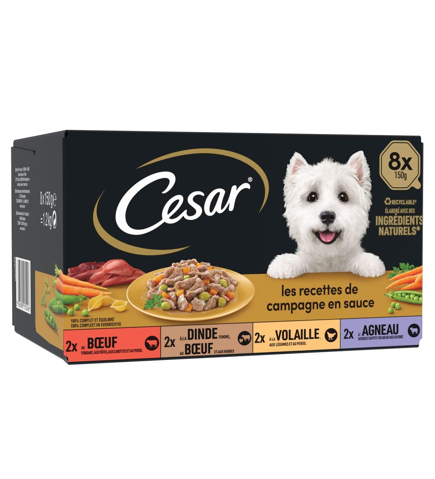 CESAR Dog Meals - 24 Trays (Pack of 3 Packs 8x150g) - Dog Food in Sauce - Beef / Chicken / Lamb / Turkey - Complete & Balanced Food with Natural Ingredients - Buy Online on GoSupps.com