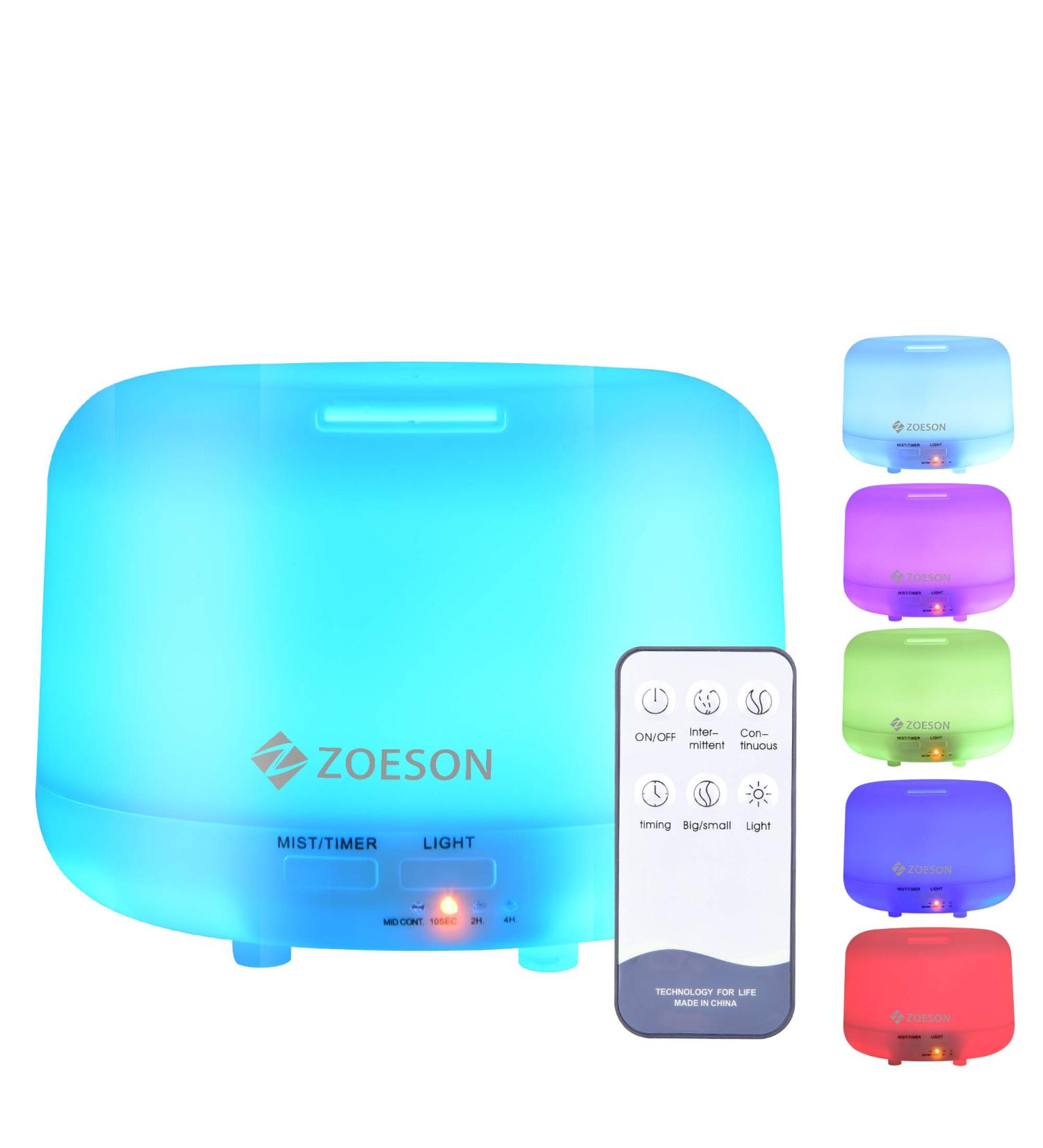 Zoeson 500ml Aromatherapy Diffuser - BPA-Free Essential Oil Ultrasonic Humidifier with 7 LED Colors for Bedroom | International Shipping - Buy Online on GoSupps.com