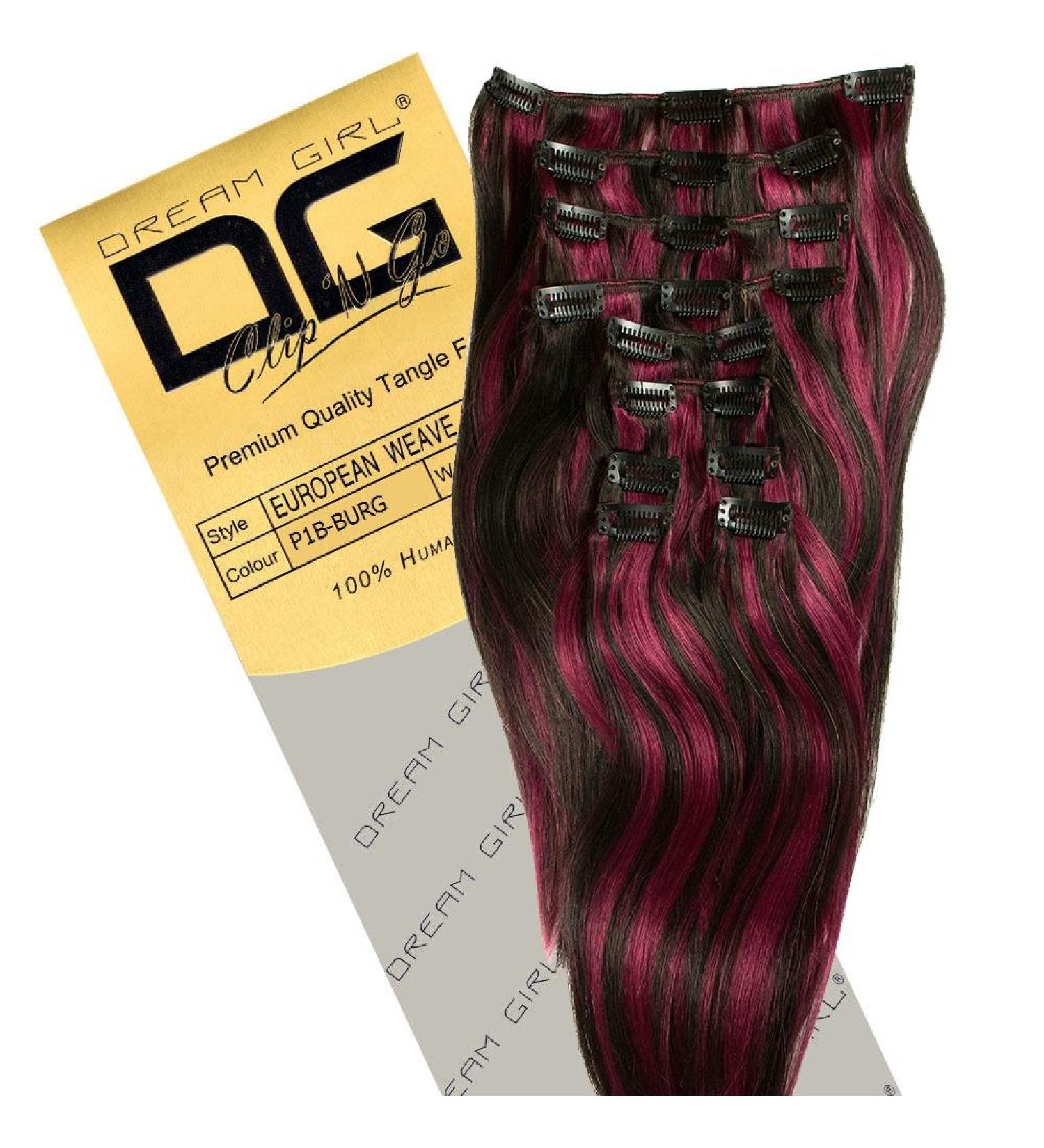 Dreamgirl 14 inch Colour 1B/BUR Clip On Hair Extensions