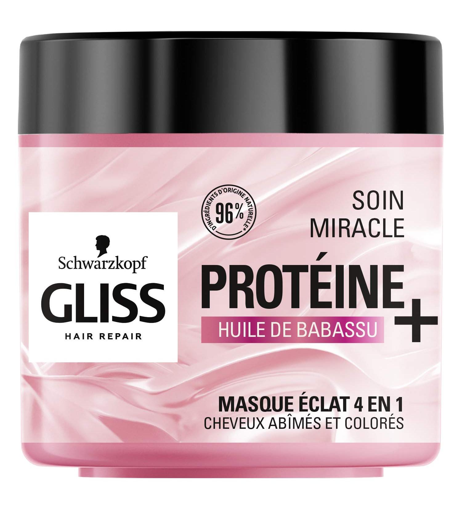 Schwarzkopf - Gliss - Miracle Radiance Treatment Mask 4 in 1 - Damaged and colored hair - Hair care - 96% ingredients of natural origin - 400ml jar - Buy Online on GoSupps.com
