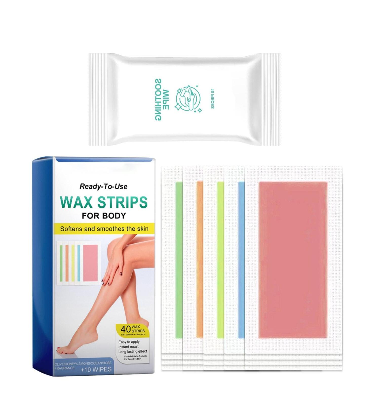 Wax Strips for Hair Removal - 20 Body Wax Strips & 10 Wet Wipes - Gentle & Safe for Sensitive Skin Legs Armpits | International Shipping - Buy Online on GoSupps.com