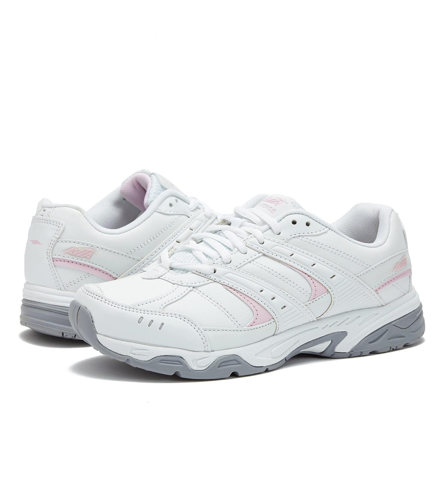 Avia Avi-Verge Women's Sneakers - Court Walking Cross Training Tennis Pickleball Shoes - Size 8 Bright White/Pink/Silver/Grey - Buy Online on GoSupps.com