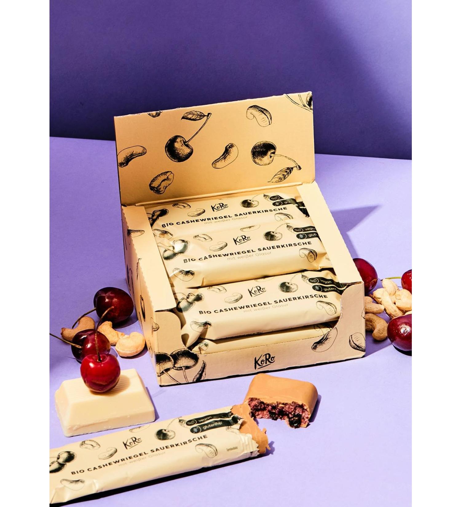 Koro Bio Cashwriegel Sauer Kirsche 12 x 50g | Organic Vegan Gluten-Free Cashew Sour Cherry Snack for Small Hunger - Buy Online on GoSupps.com
