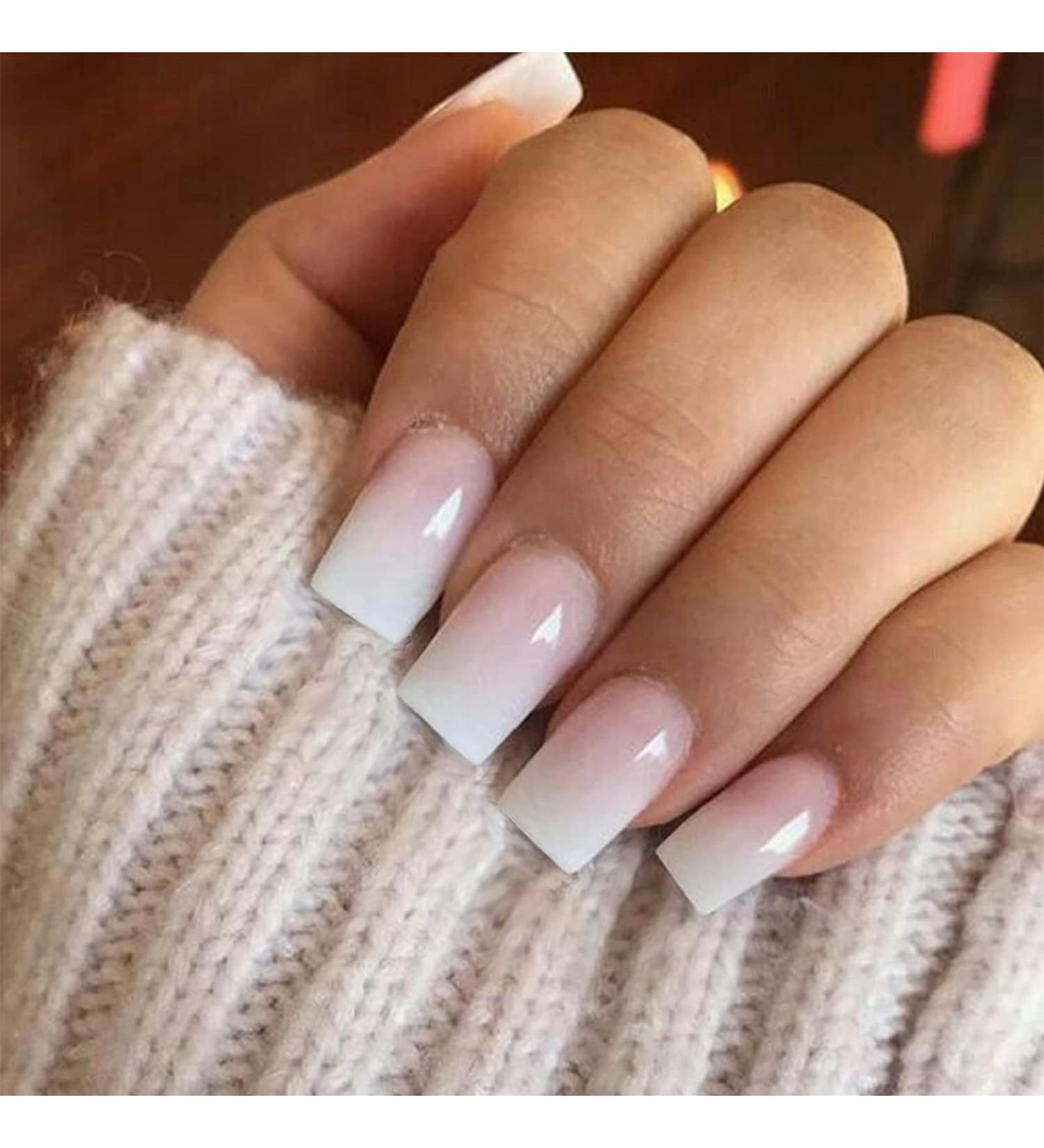 Kryzalite Ombre Pink Press-On Nails | 24 Pack | Short Medium Square | Artificial French Manicure - Buy Online on GoSupps.com