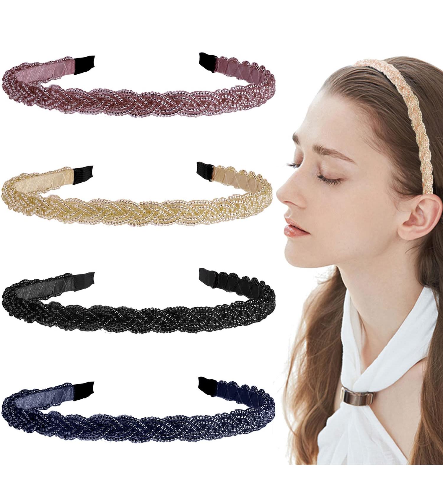 4-Piece Beaded Headbands: Crystal, Pearl, Rhinestone Hair Accessories for Women Classic Colors - Buy Online on GoSupps.com