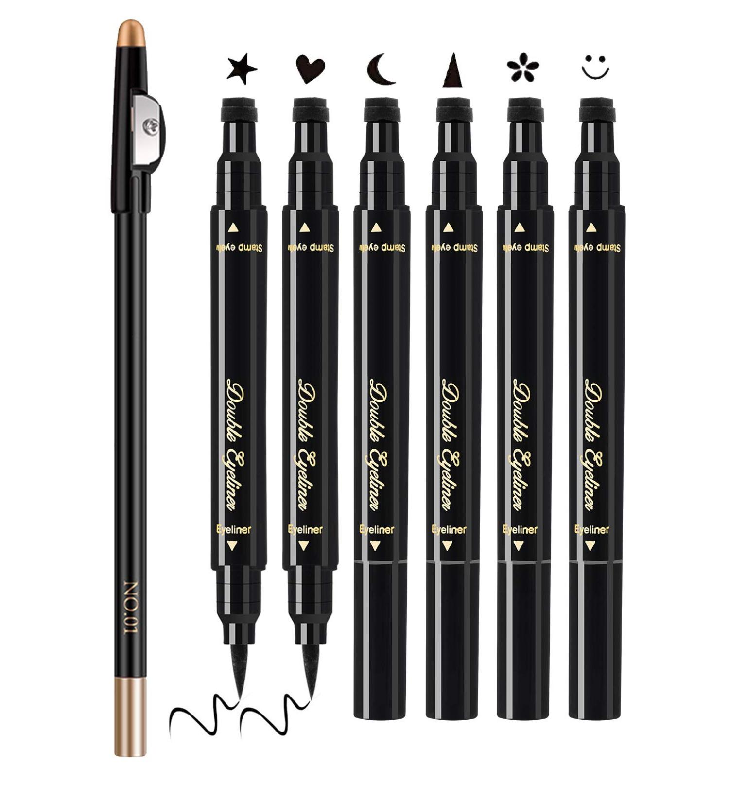 7 Pcs Eyeliner Stamps & Waterproof Liquid Eyeliner Set - Long Lasting & Smudge-proof Seal Eyeliner Pen for Eye Decoration and Makeup Tool - Black - Buy Online on GoSupps.com