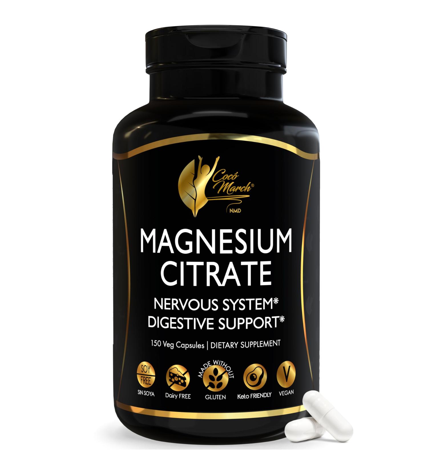 Coc March N.M.D Magnesium Citrate 500mg per Serving, Gluten Free, Supports Sleep, Digestive Health, Muscle Function & Relaxation, High Absorption, Non-GMO, 150 Capsules - Buy Online on GoSupps.com