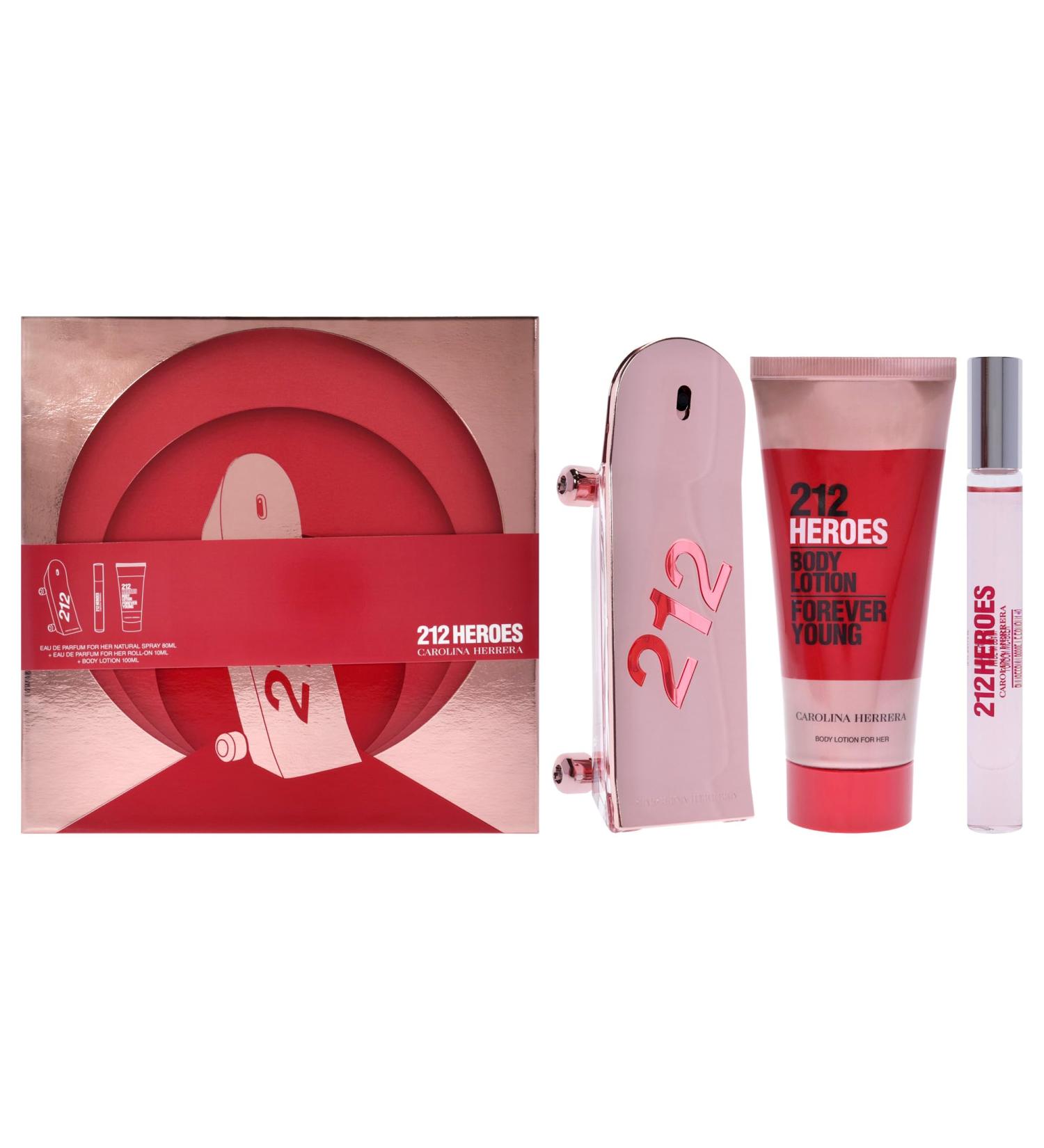 Carolina Herrera 212 Heroes Forever Young by Carolina Herrera for Women - 3 Pc Gift Set 2.7oz EDP Spray 0.34oz EDP Roll-on 3.4oz Body Lotion 2.15 Fl Oz (Pack of 3) - Buy Online on GoSupps.com