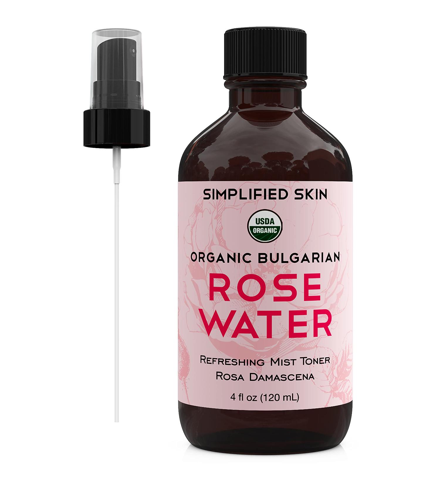 Organic Rose Water Spray for Face & Hair - 4 oz Alcohol-Free Toner & Makeup Remover - Anti-Aging Beauty Mist - Hydrating Facial Care by Simplified Skin - Buy Online on GoSupps.com