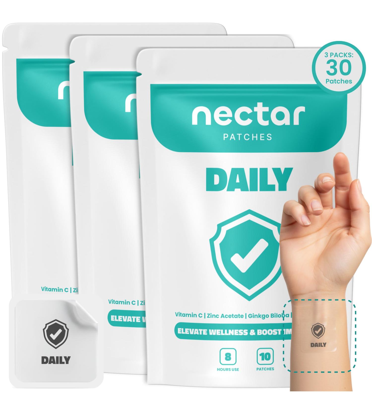 Nectar Daily Patches Month Supply Vitamin Patch with Vitamin C Zinc Ginkgo Biloba and Echinacea for Wellness & Immunity Support | Energy Patches for Women Multivitamin for Adults | 30 Count - Buy Online on GoSupps.com