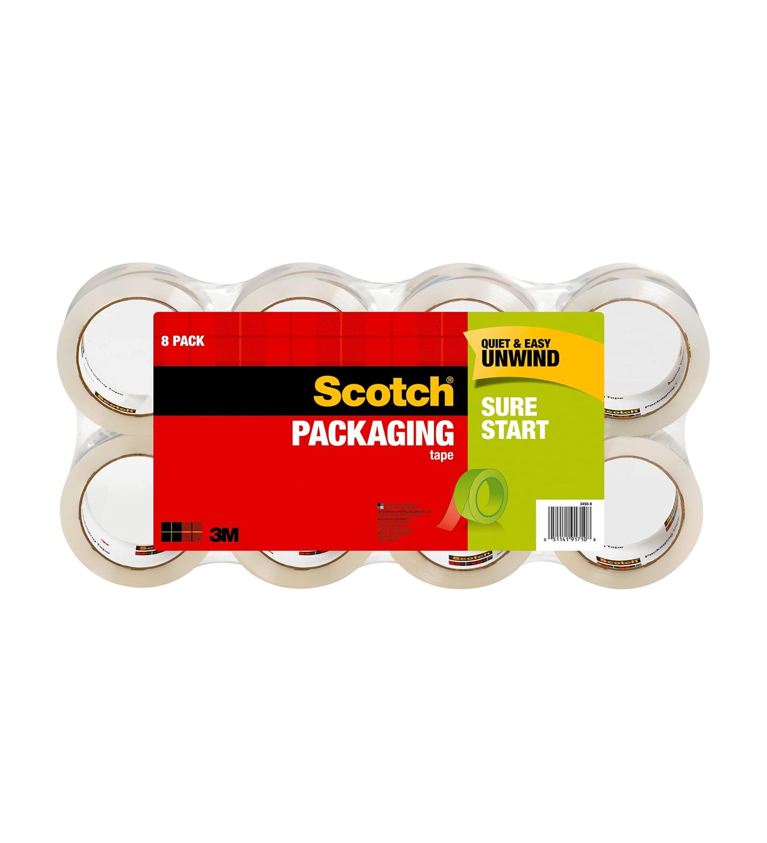 Scotch Sure Start Shipping Packaging Tape 1.88" x 54.6 yd Designed for Packing Shipping and Mailing No Splitting or Tearing 3" Core Clear 8 Rolls (3450-8) - Buy Online on GoSupps.com