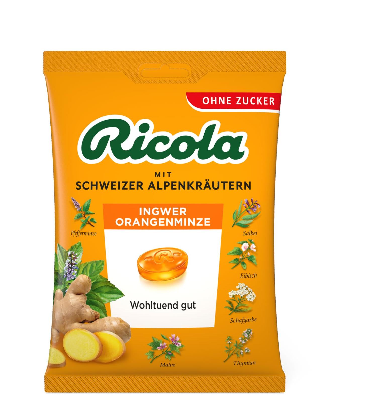 Buy Ricola Cough Drops Ginger & Orange Mint 75g - Soothing Relief for Cough & Throat - Fast International Shipping - Buy Online on GoSupps.com