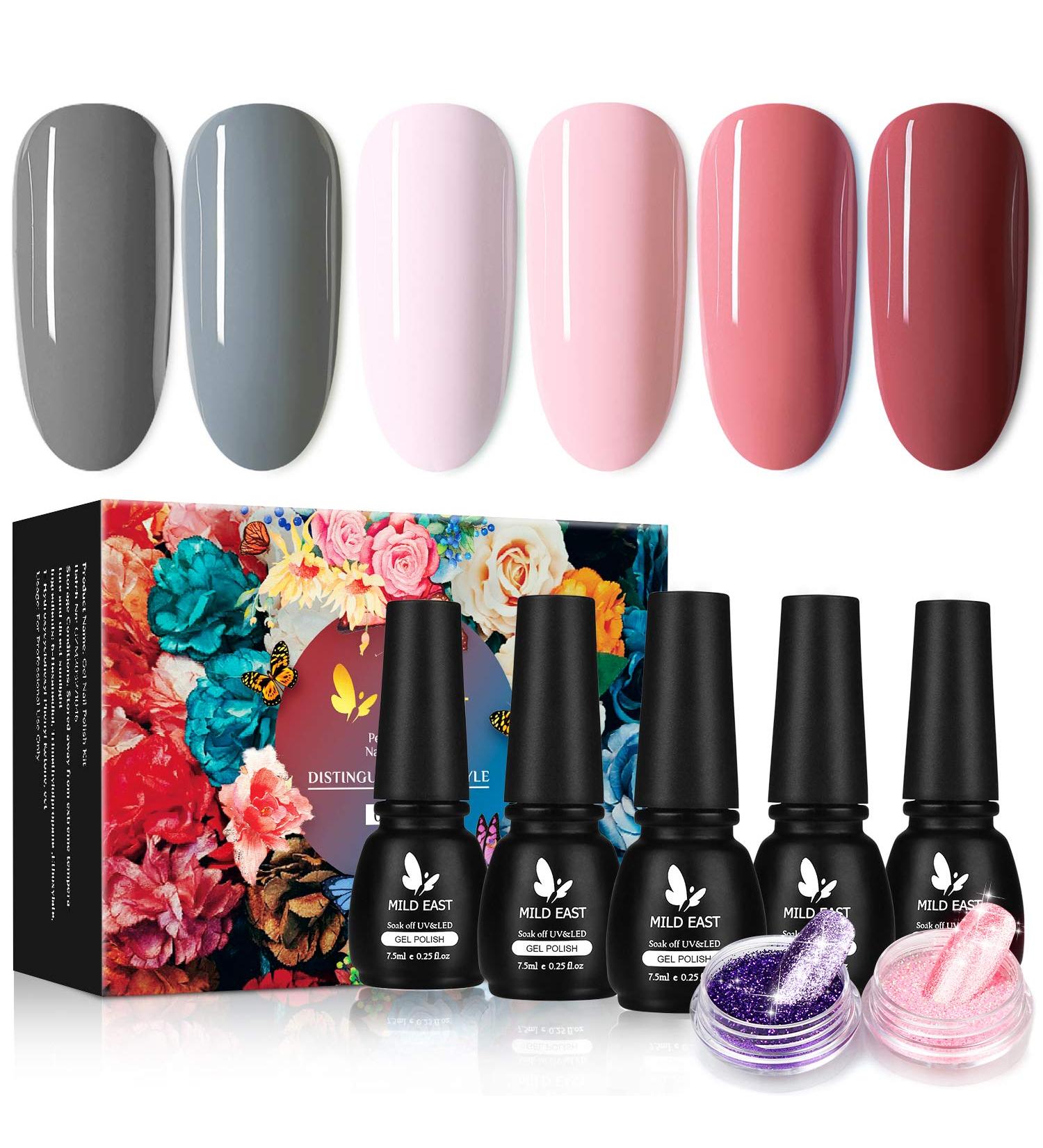 MILD EAST Gel Nail Polish Set - 6 Colors Classic Nude Grey Pink Soak Off UV/LED Gel Nail Kit with Gifts Box Manicure DIY Home Nail Art Salon Set - Buy Online on GoSupps.com