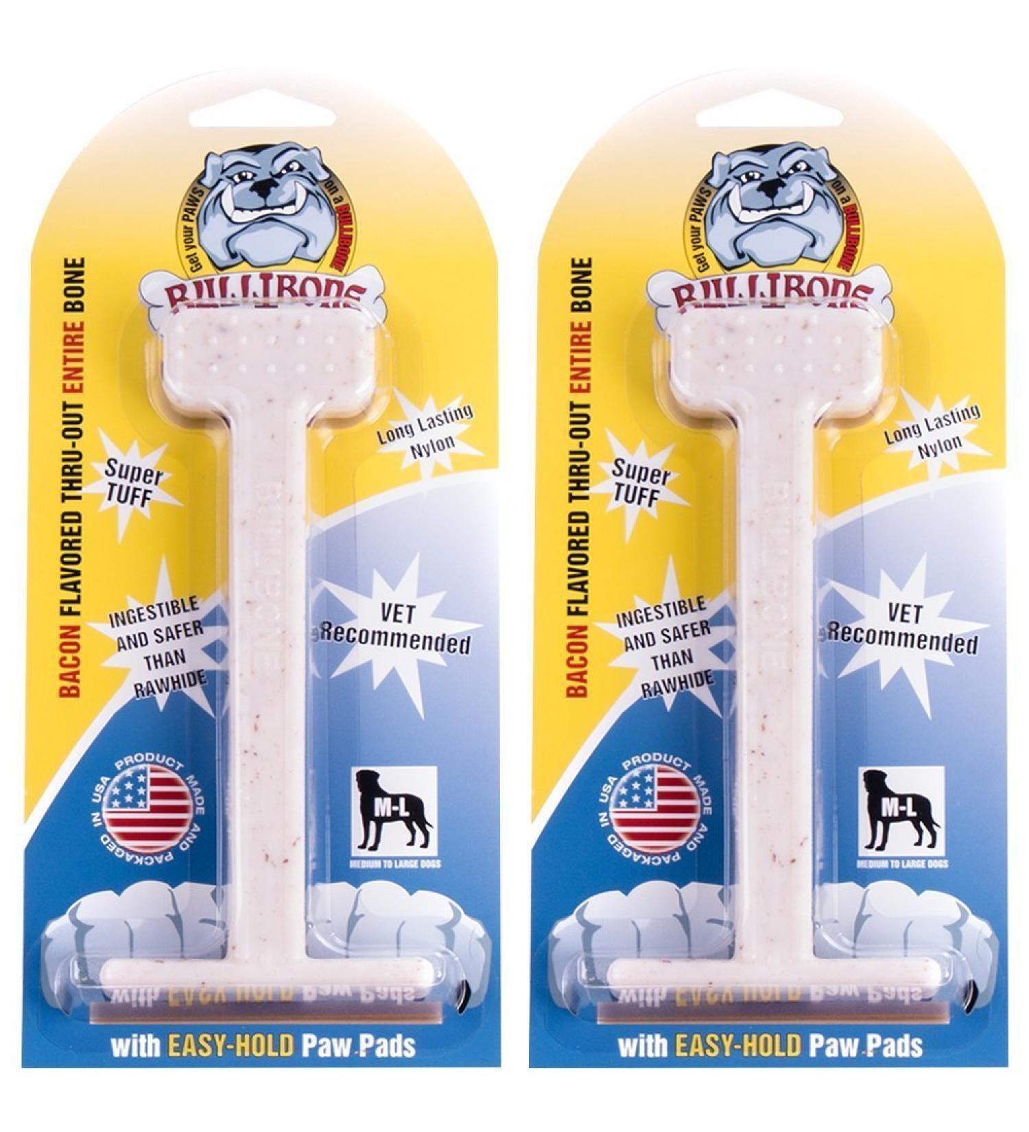 Bullibone Large Bacon Nylon Dog Chew Toy (2 Pack) - Promotes Dental Health, Easy Grip Design, Infused with Delicious Flavor - Buy Online on GoSupps.com