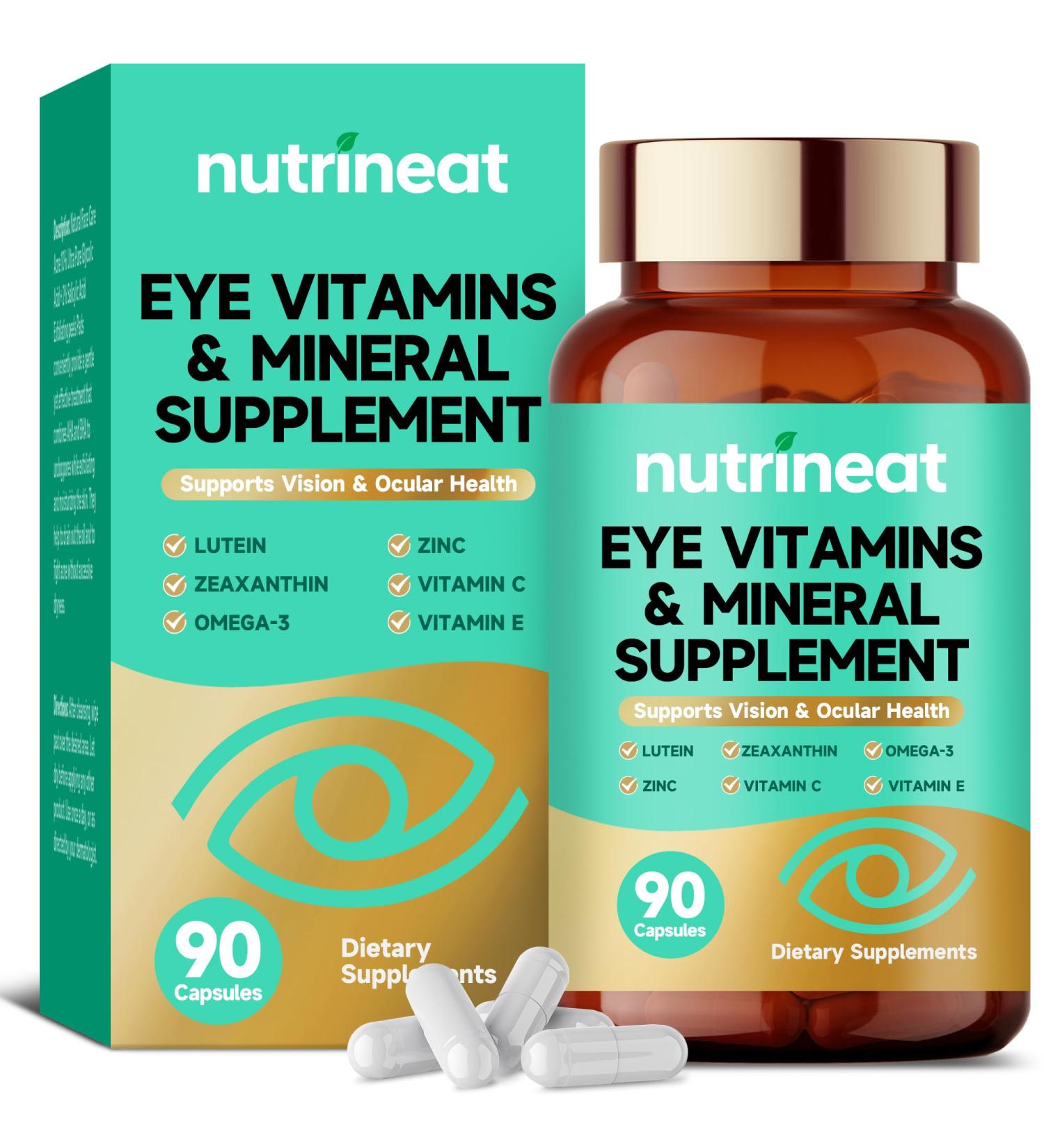 NutriNeat Lutein Eye Vitamins Supplement (90 Capsules) Luteins for Eyes with Vitamin C & E Zinc & Copper Lutein and Zeaxanthin Supplements for Men & Women Dietary Supplements Support Eye Health