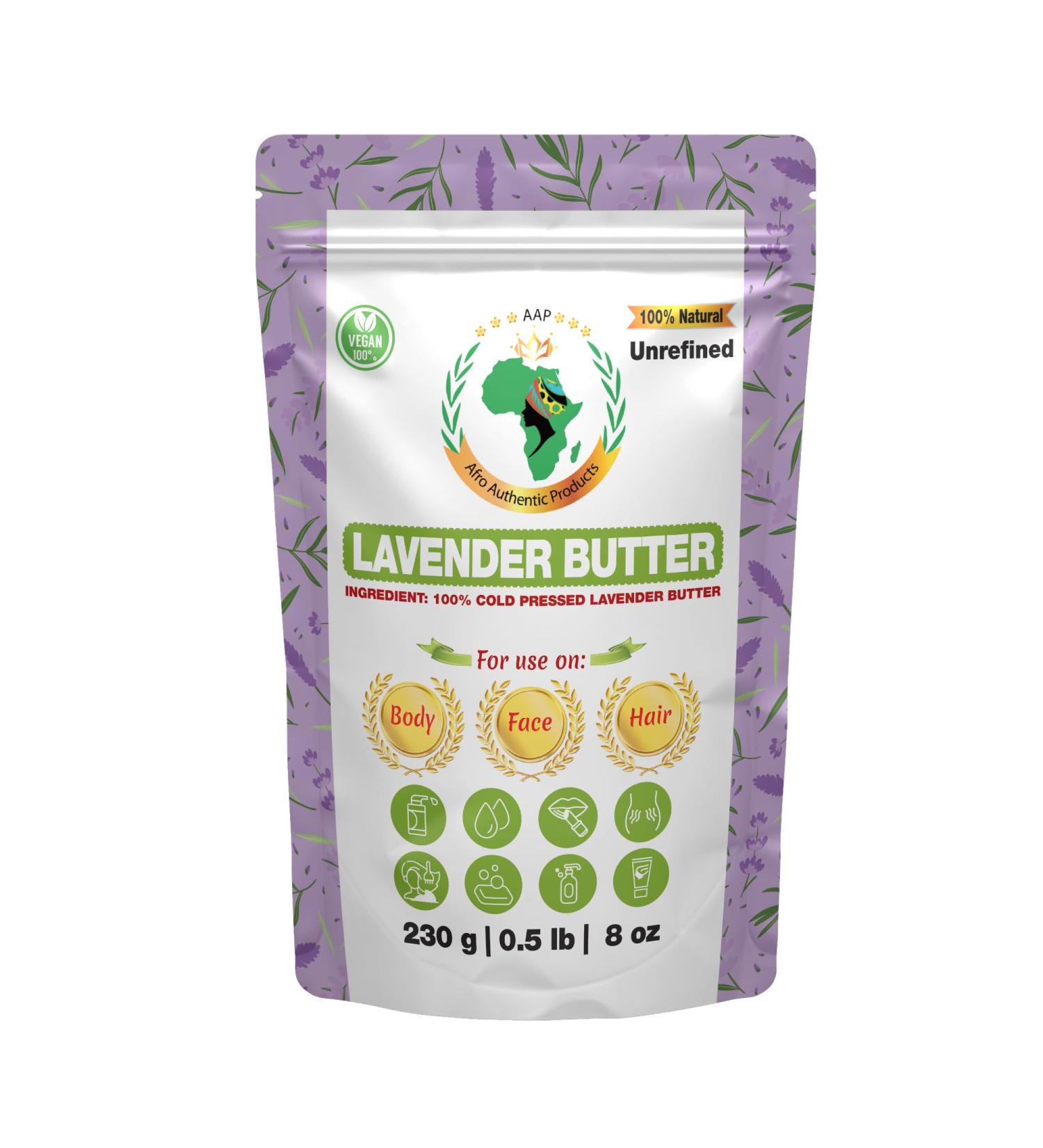 Authentic Raw Lavender Butter | Butter | For DIY Face Body Hands | Unrefined | 100% Pure| Organic from Africa | Resealable Bag | 0.5 LB (230g)