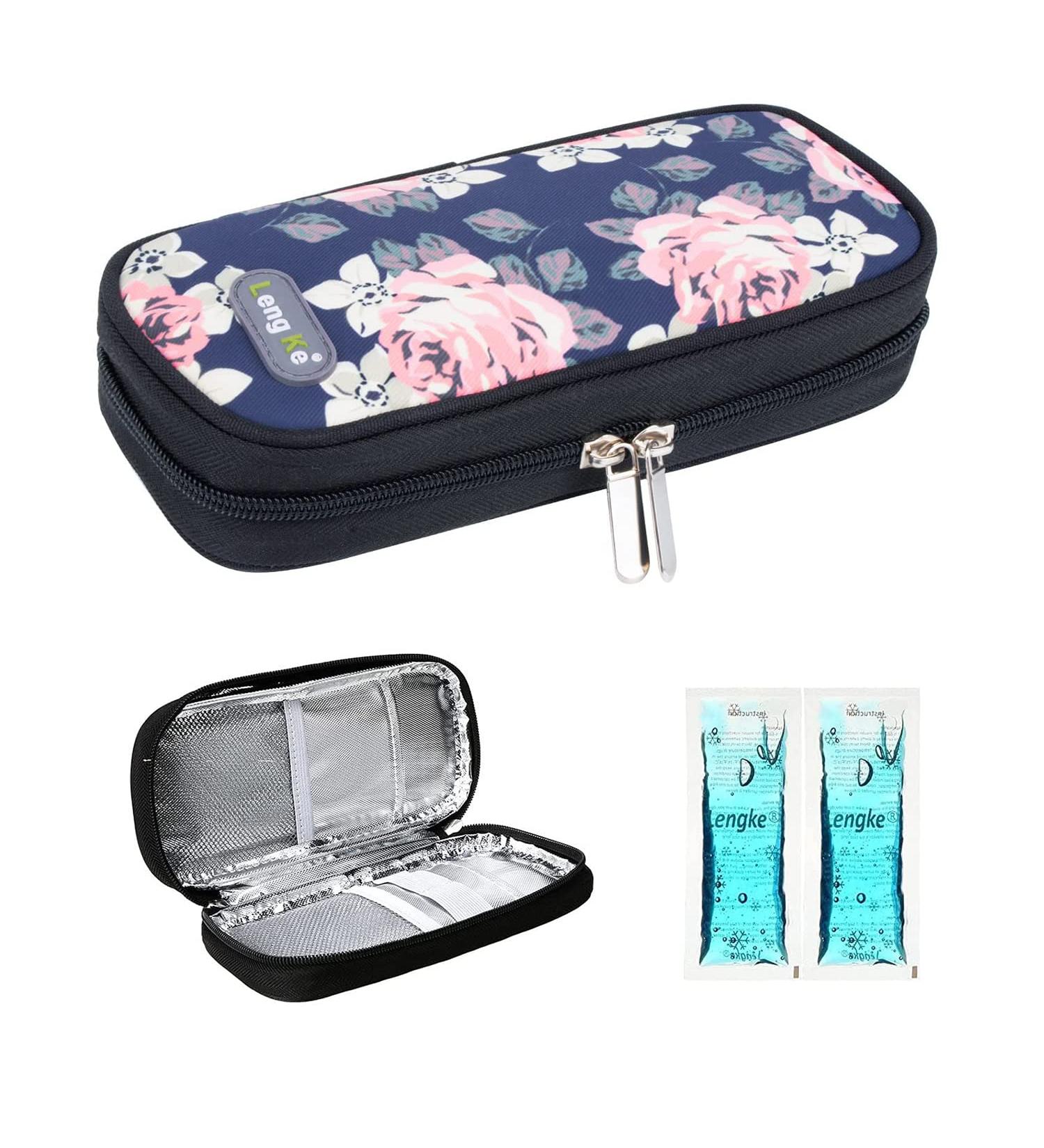 YOUSHARES Insulin Cooler Travel Case - Diabetic Organizer with 2 TSA Approved Ice Pack - Flower Pattern - Buy Online on GoSupps.com