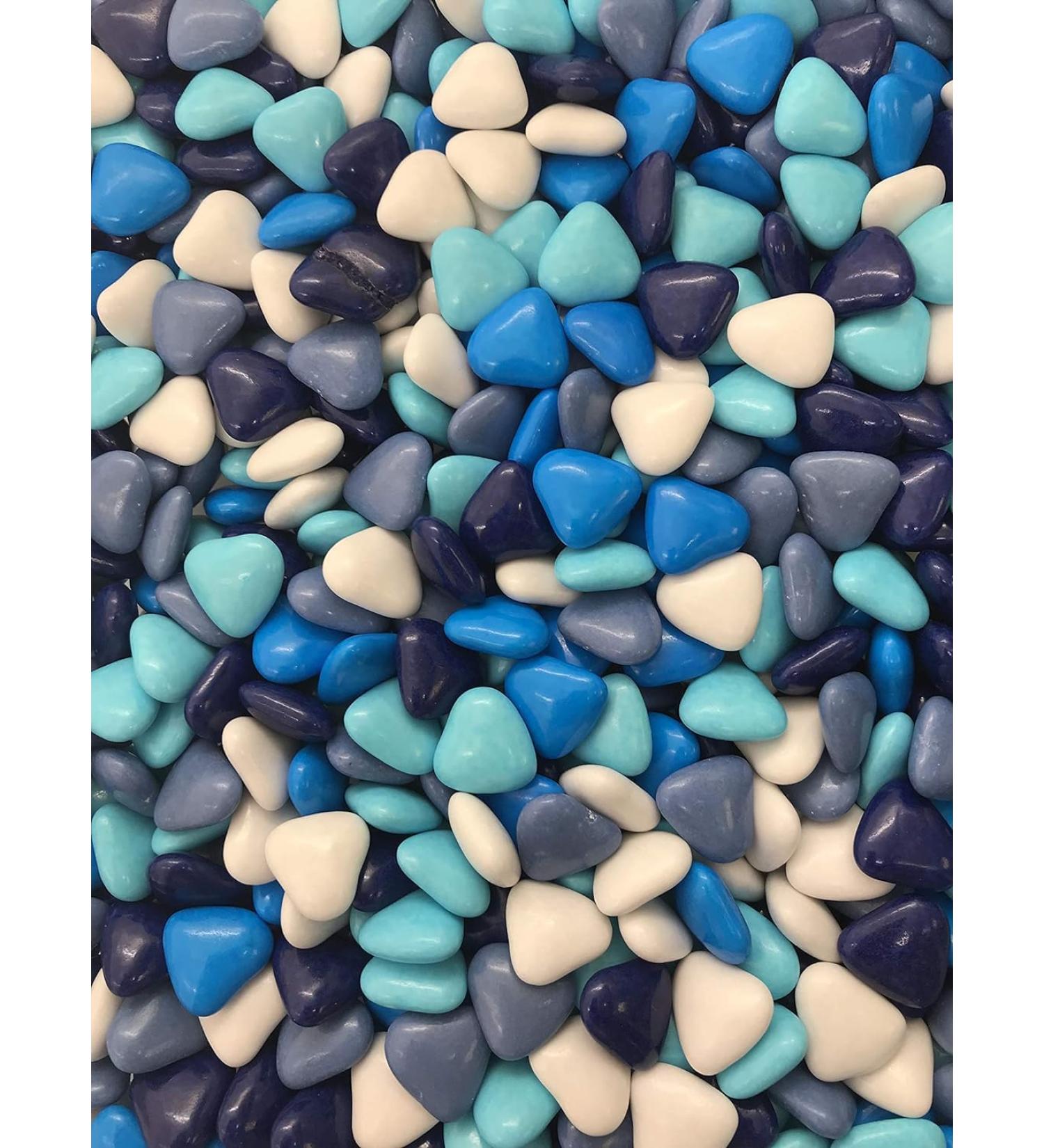 Mini Heart Chocolate Dragees Variation of Turquoise Blue Navy White 1kg Handmade in France