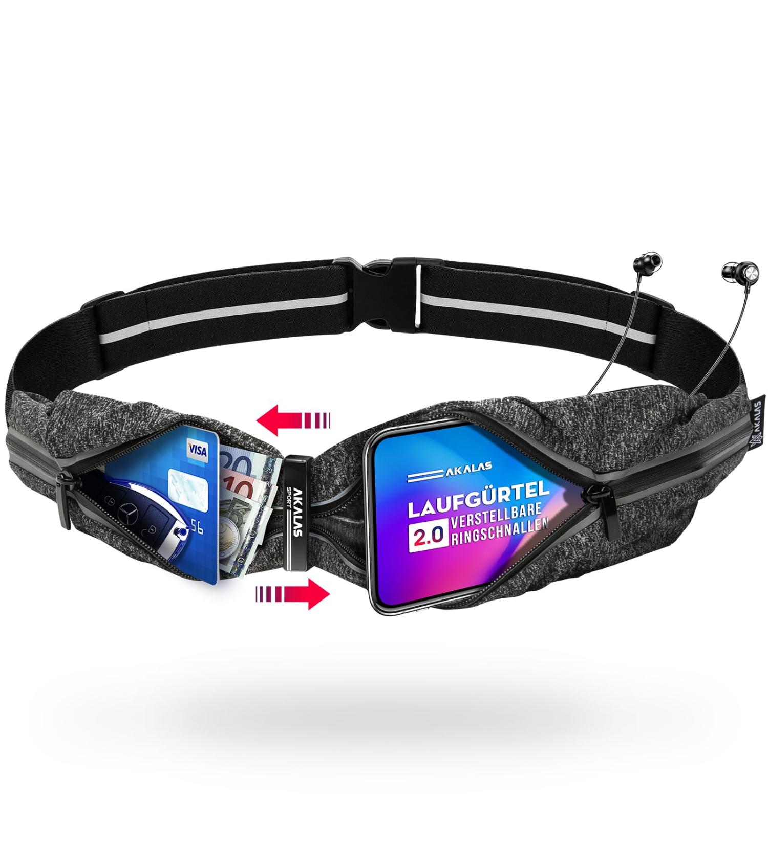 Akalas Ultra-Light Waterproof Sports Hip Pocket Belt | Adjustable Cell Phone Pocket | 360 Reflective Bunker for Jogging Fitness & Cycling - Anthracite Melange - Buy Online on GoSupps.com