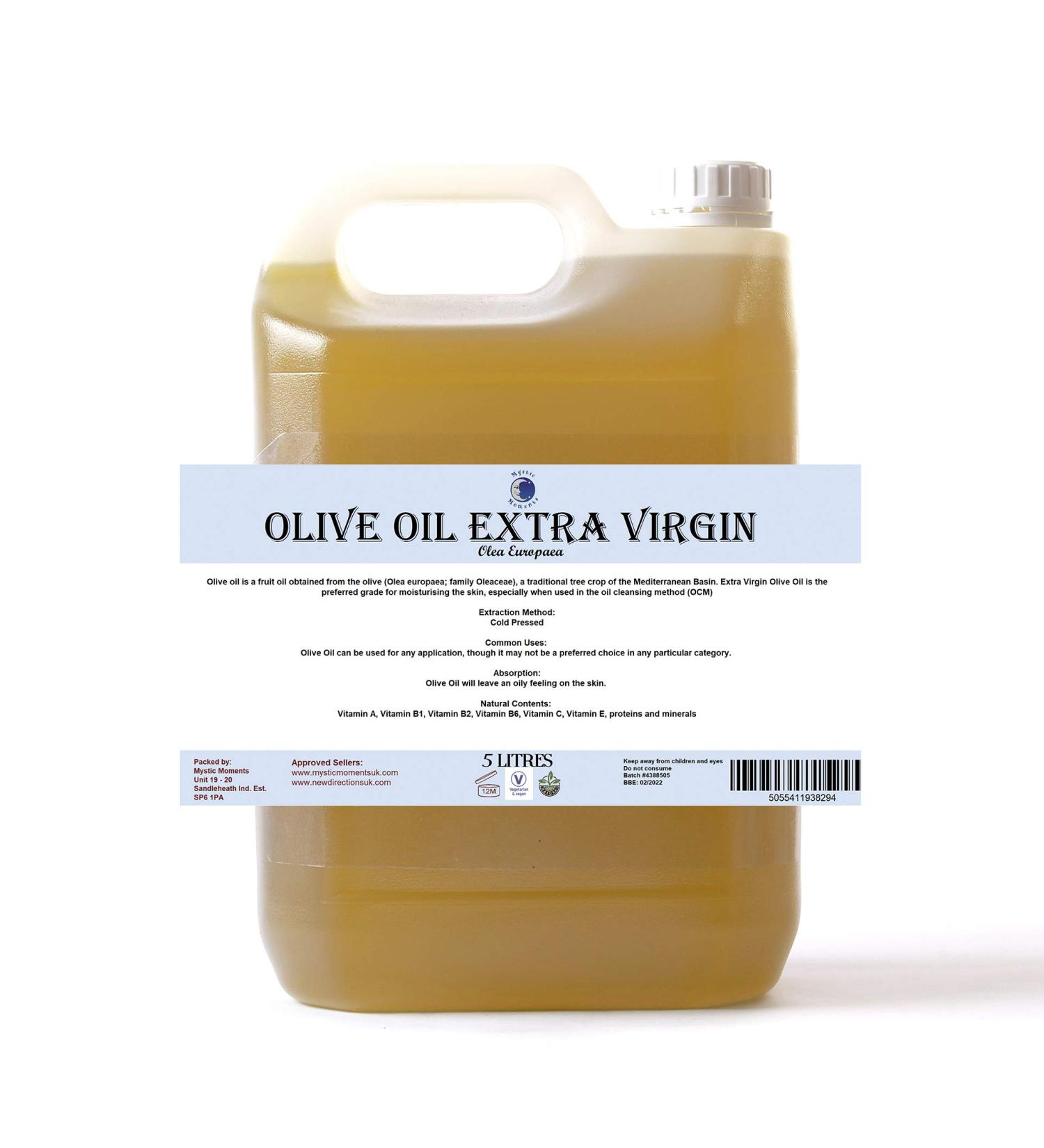 Mystic Moments Olive Extra Jungfrau Carrier Oil 5L - Pure Natural Oil for Hair Face Nails Aromatherapy & Massage | Vegan & GVO-Free - Buy Online on GoSupps.com