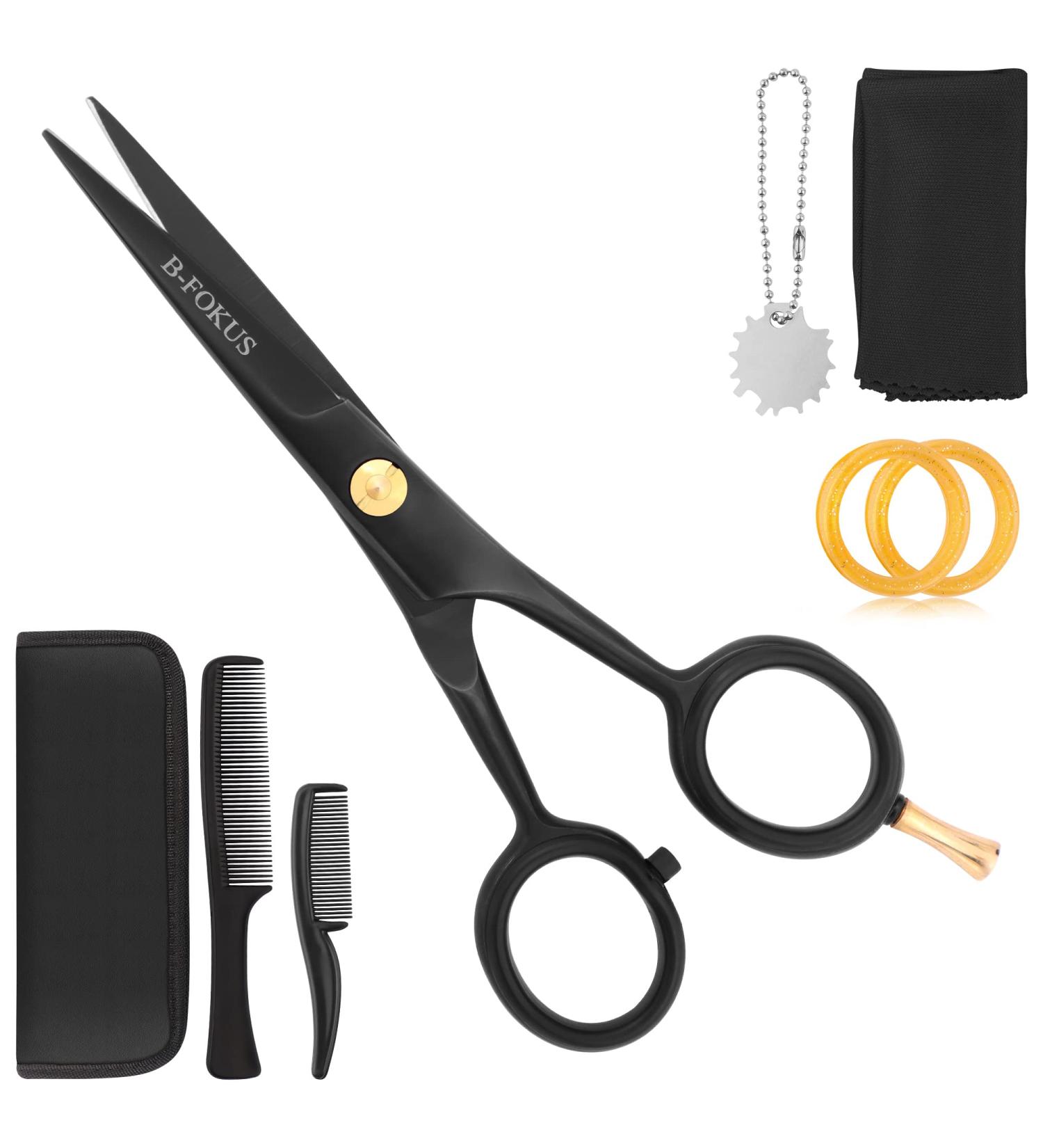 B-FOKUS Professional 5 Mustache Scissors - Black & Gold German Stainless Steel Beard Scissors for Men with Comb Set and Zipper Case - Buy Online on GoSupps.com