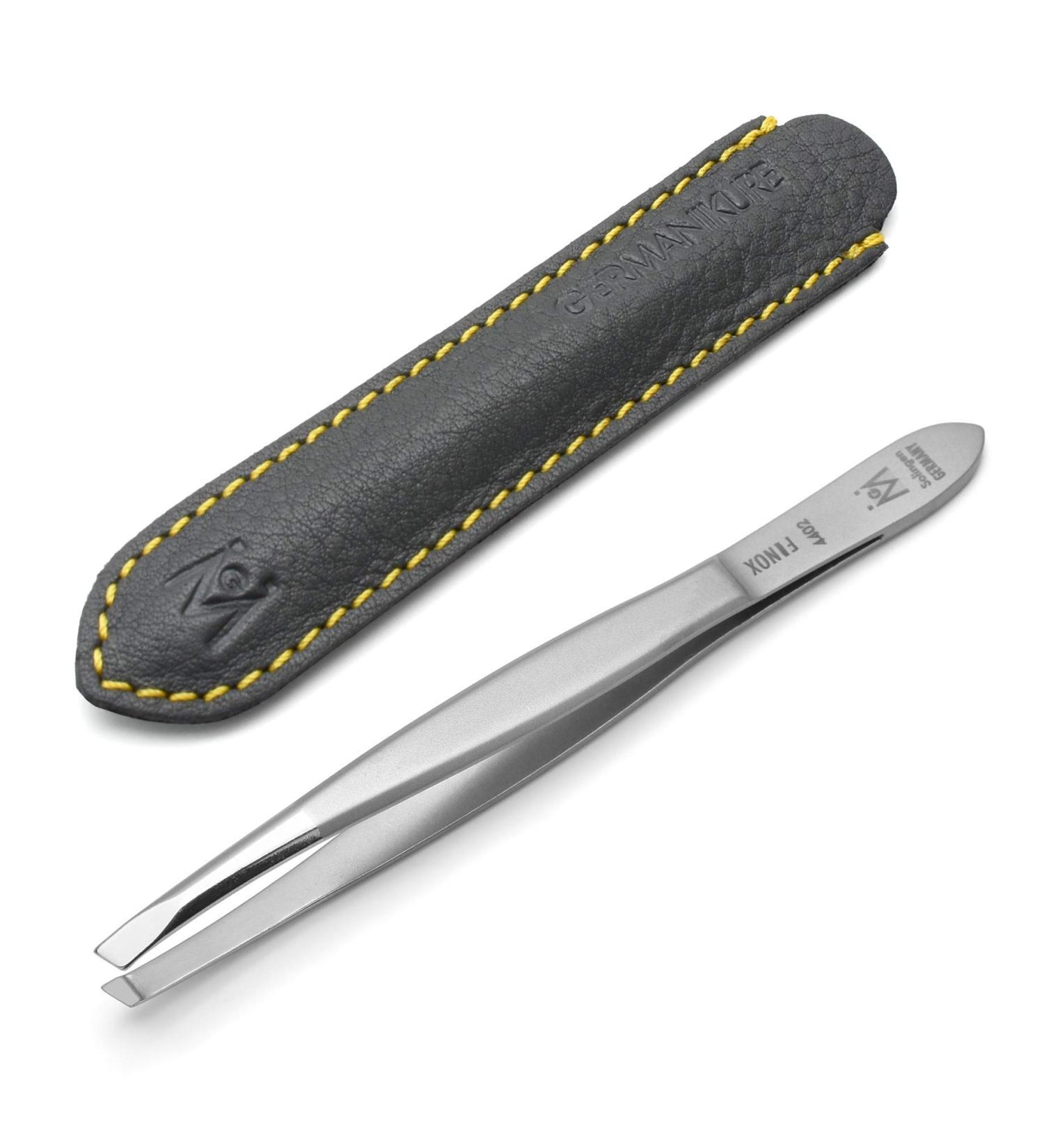 GERMANIKURE Slanted Tweezers in Leather Case - Solingen Germany - Buy Online on GoSupps.com