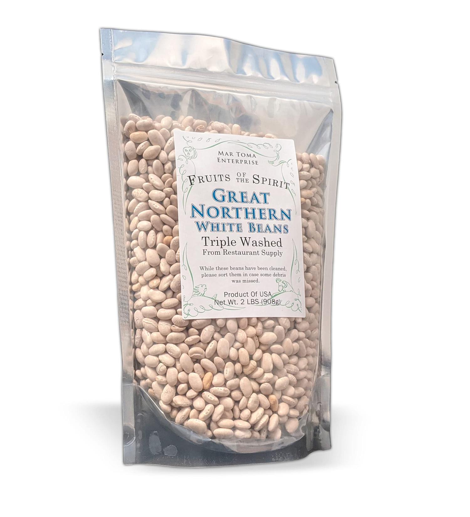 FOTS Great Northern Beans Dry- 2 Pounds, 3x Cleaned, All Natural, Vegan, Product Of USA, Perfect Replacement For Navy Or Cannellini Beans, Madras, Lentijas, Masoor Dal, Fruits Of The Spirit Brand