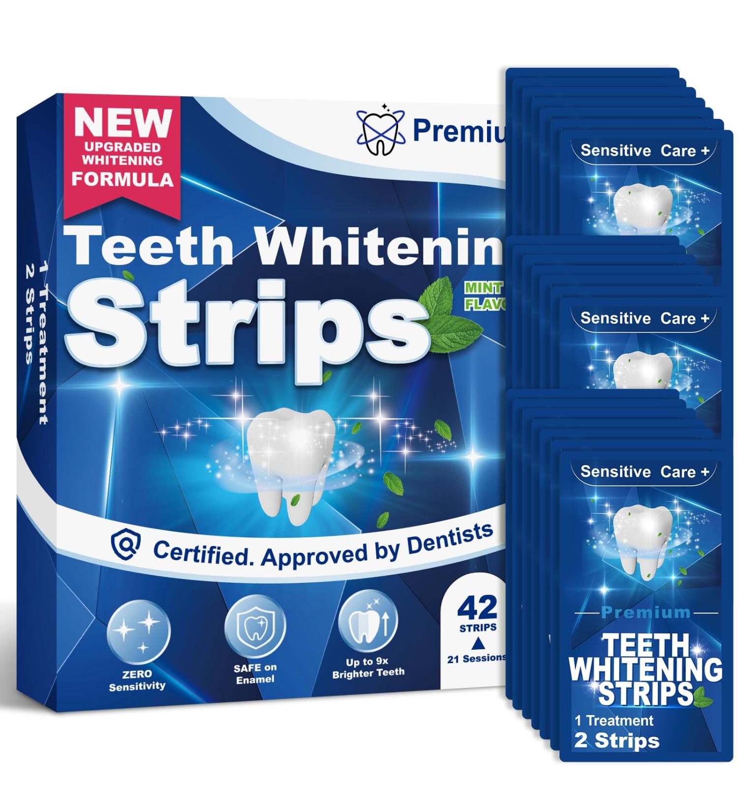 Professional Teeth Whitening Strips - 21 Treatments | Safe & Effective Teeth Whitener with Coconut Oil - Non-Sensitive Strips for White Teeth - Buy Online on GoSupps.com