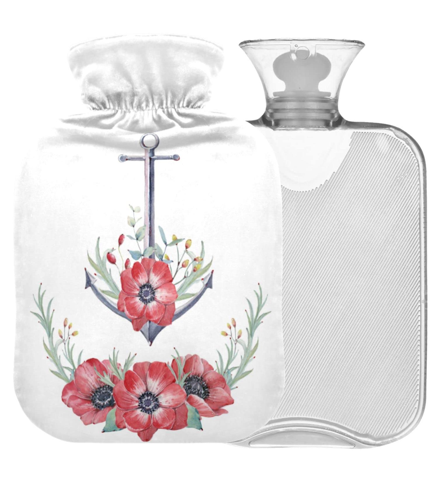 Buy NAANLE 1L Hot Water Bottle - Watercolor Flower Anchor Design | Transparent Pain Relief & Warmth for Bed Hands & Feet - Ideal Heat and Cold Therapy - Buy Online on GoSupps.com