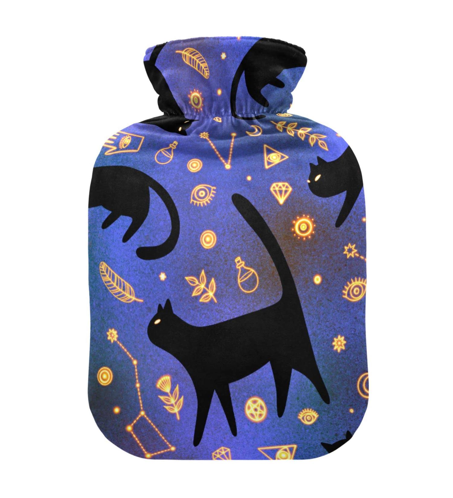Hot Water Bottles with Black Cat Cover | 2L Pain Relief & Muscle Soothing - Ideal for Arthritis & Cold Feet - Buy Online on GoSupps.com