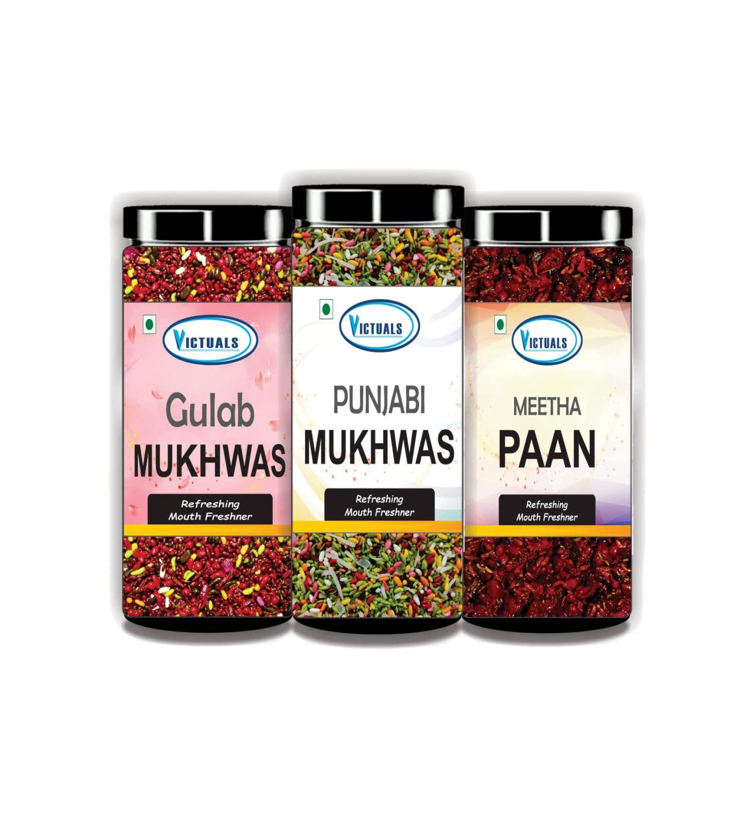 Victuals Gulab Mukhwas | Punjabi Mukhwas | Calcutta Meetha Paan | Mouth Freshener (3 x 100 g)_Packing May Vary - Buy Online on GoSupps.com