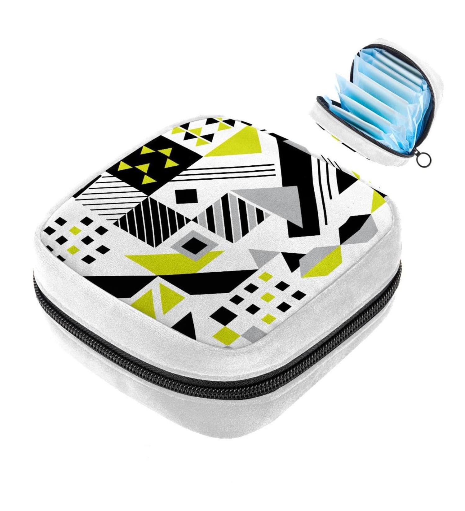 Abstract Geometric Plaid Color217 Sanitary Napkin Storage Bag - Period & Tampon Makeup Pad Pouch - Buy Online on GoSupps.com