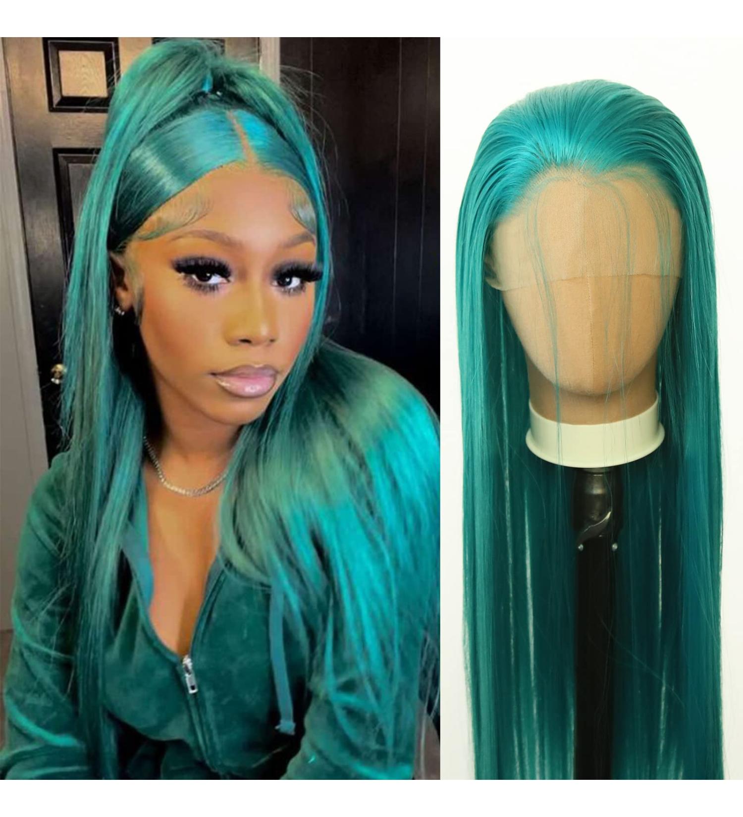 Emerald Green Synthetic Lace Front Wig - Long Straight Teal Wig for Black Women - Buy Online on GoSupps.com