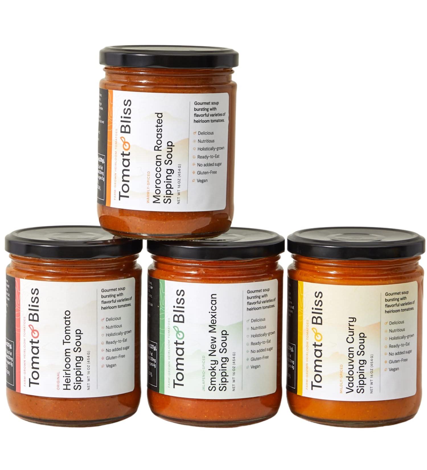 Tomato Bliss Heirloom Tomato Soup Variety Pack - 16 oz (4 Pack) | All Natural, Non-GMO, Vegan, Dairy-Free, No Added Sugar | High in Vitamin C and Antioxidants - Buy Online on GoSupps.com