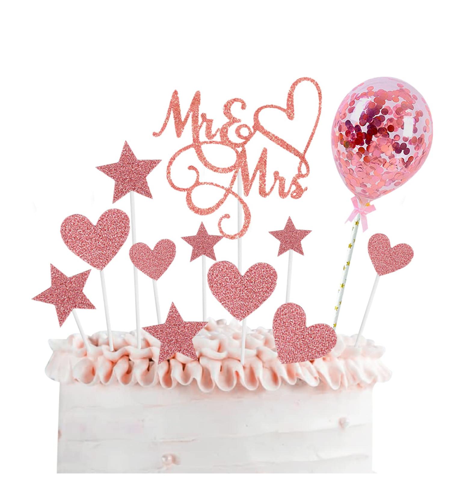 Wedding Cake Toppers Mr & Mrs Cake Topper With Rose Gold Heart Star Balloon Bride and Groom Wedding Topper for Cakes for Wedding Bridal Engagement Party Cake Cupcake Decoration - Buy Online on GoSupps.com