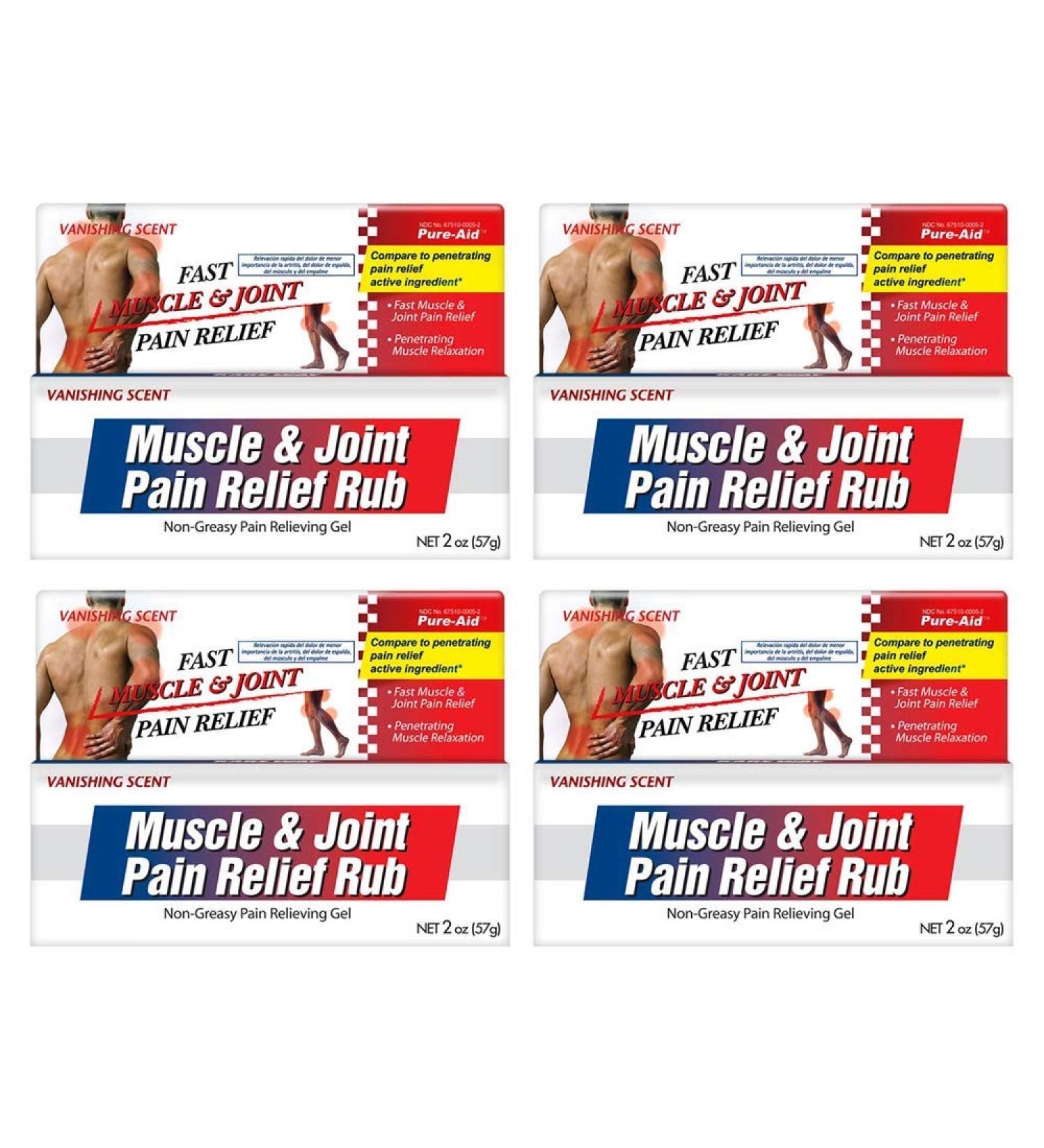 Pure-Aid Muscle & Joint Pain Relief Rub 2oz (4pk) - Fast Relief from Arthritis, Backache, Muscle & Joint Pain - Non-Greasy Cream - Buy Online on GoSupps.com