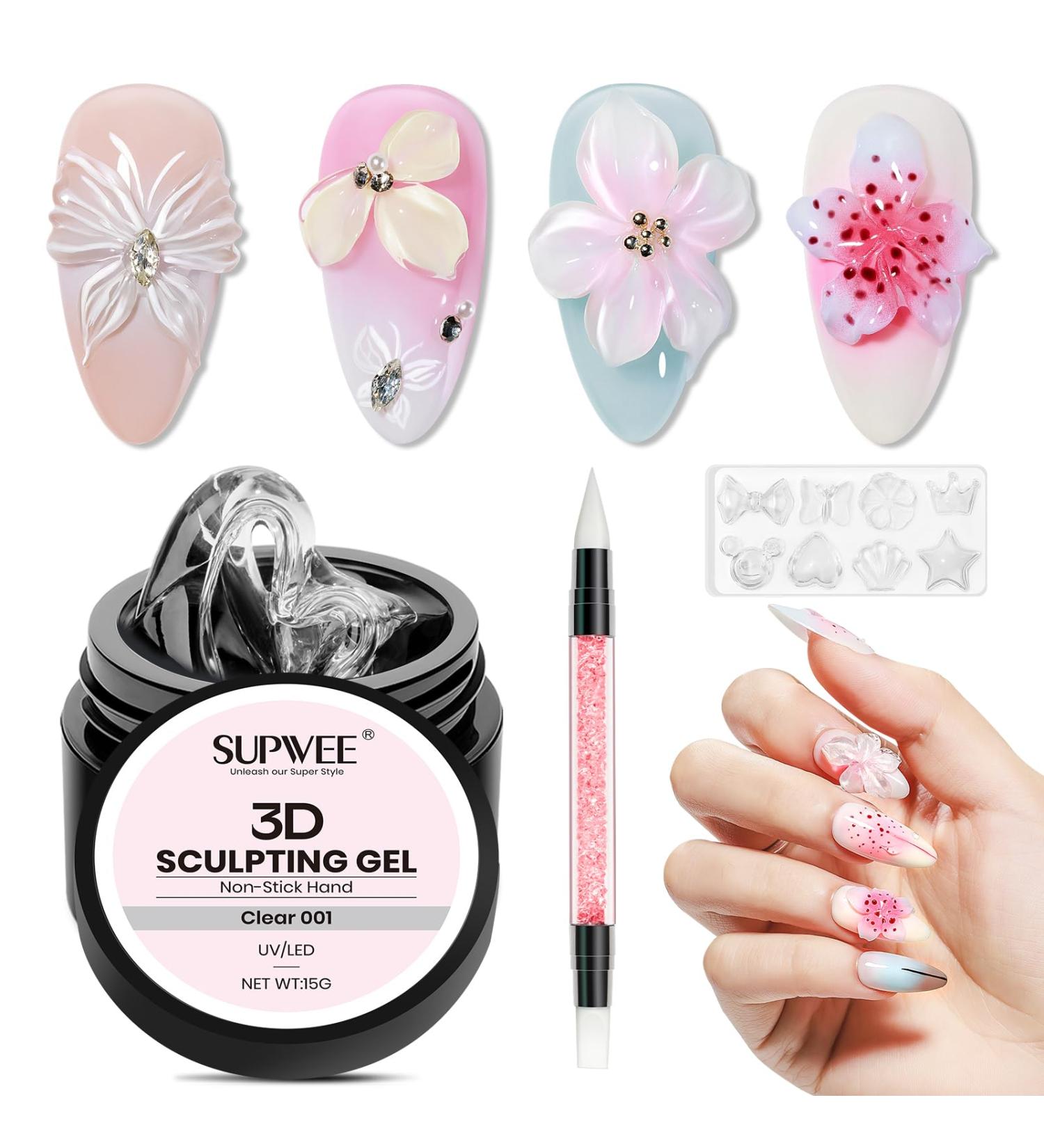  SUPWEE 3D Sculpting Gel Clear Solid Nail Gel 3D Modeling Gel with Nail Brush and Silicone Mold DIY Salon/Home Use 15g - Buy Online on GoSupps.com
