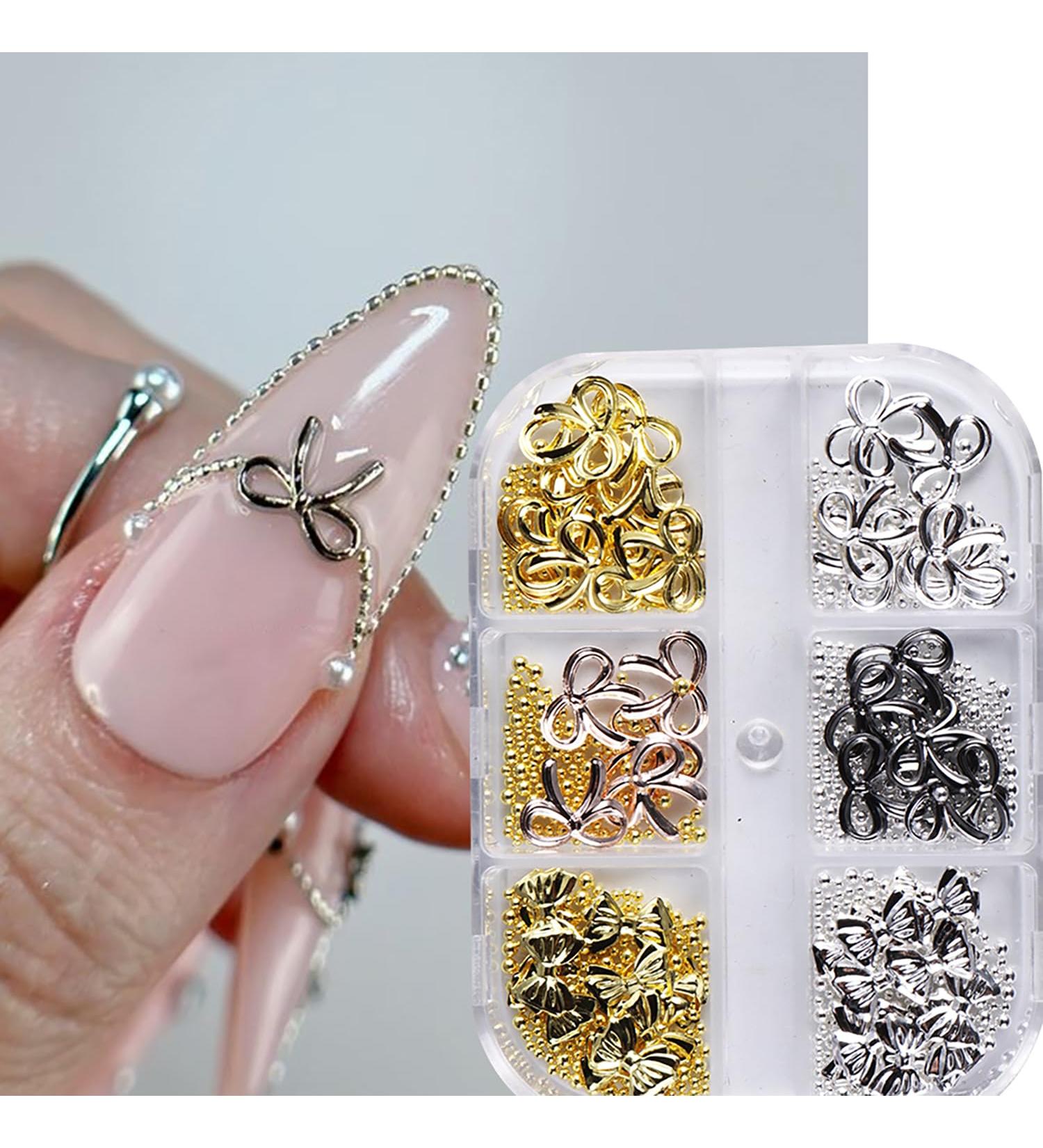 3D Bow Charms for Nails | Gold & Silver Nail Art Accessories | DIY Nail Decoration Supplies | Cute Metal Alloy Bowknot Rhinestones - Buy Online on GoSupps.com